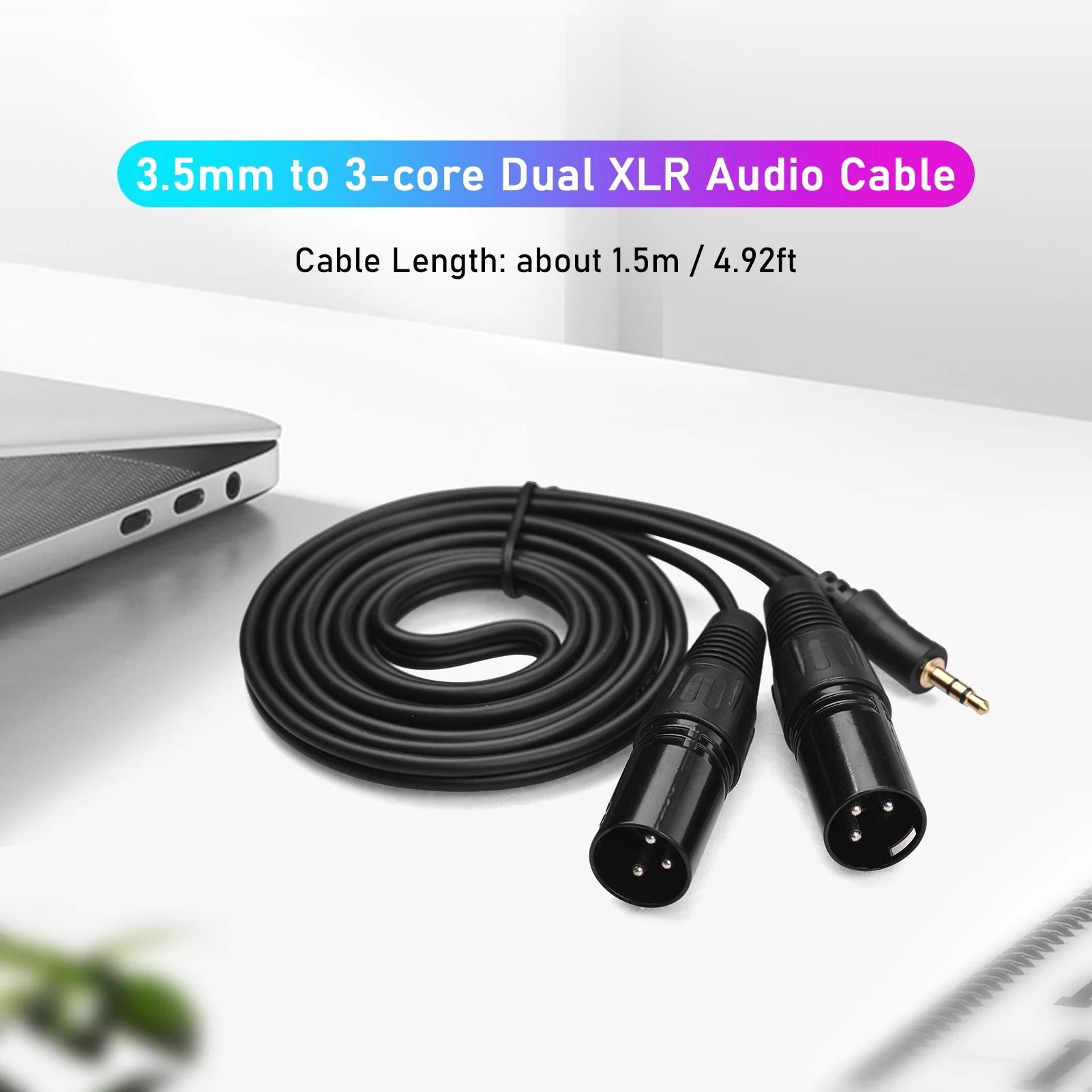 3.5mm to dual xlr cable stereo trs y-splitter audio adapter for mixer and speakers