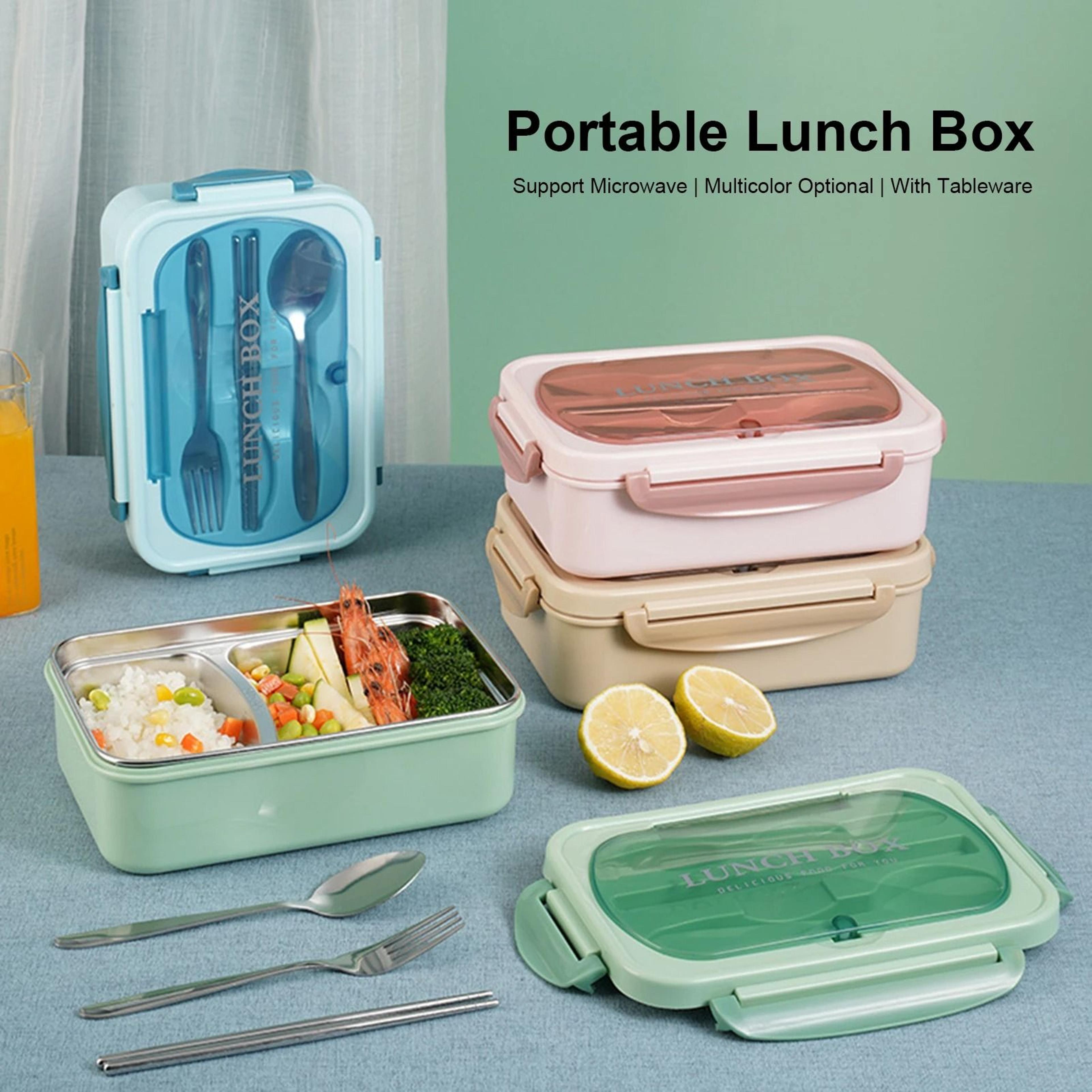 leakproof 304 stainless steel lunch box with divided compartments, spoon and chopsticks