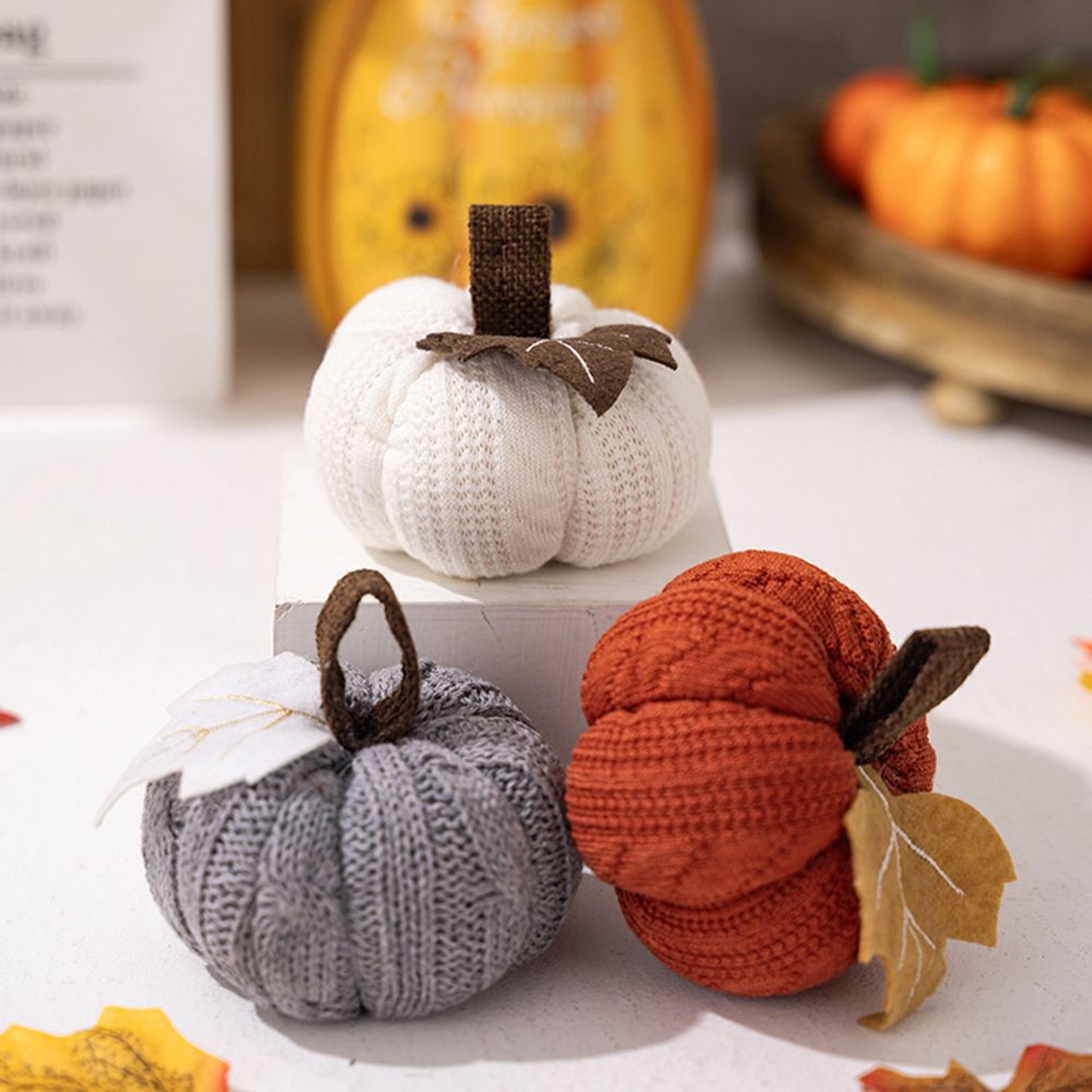 soft knitted pumpkin decor reusable autumn ornament for thanksgiving and halloween