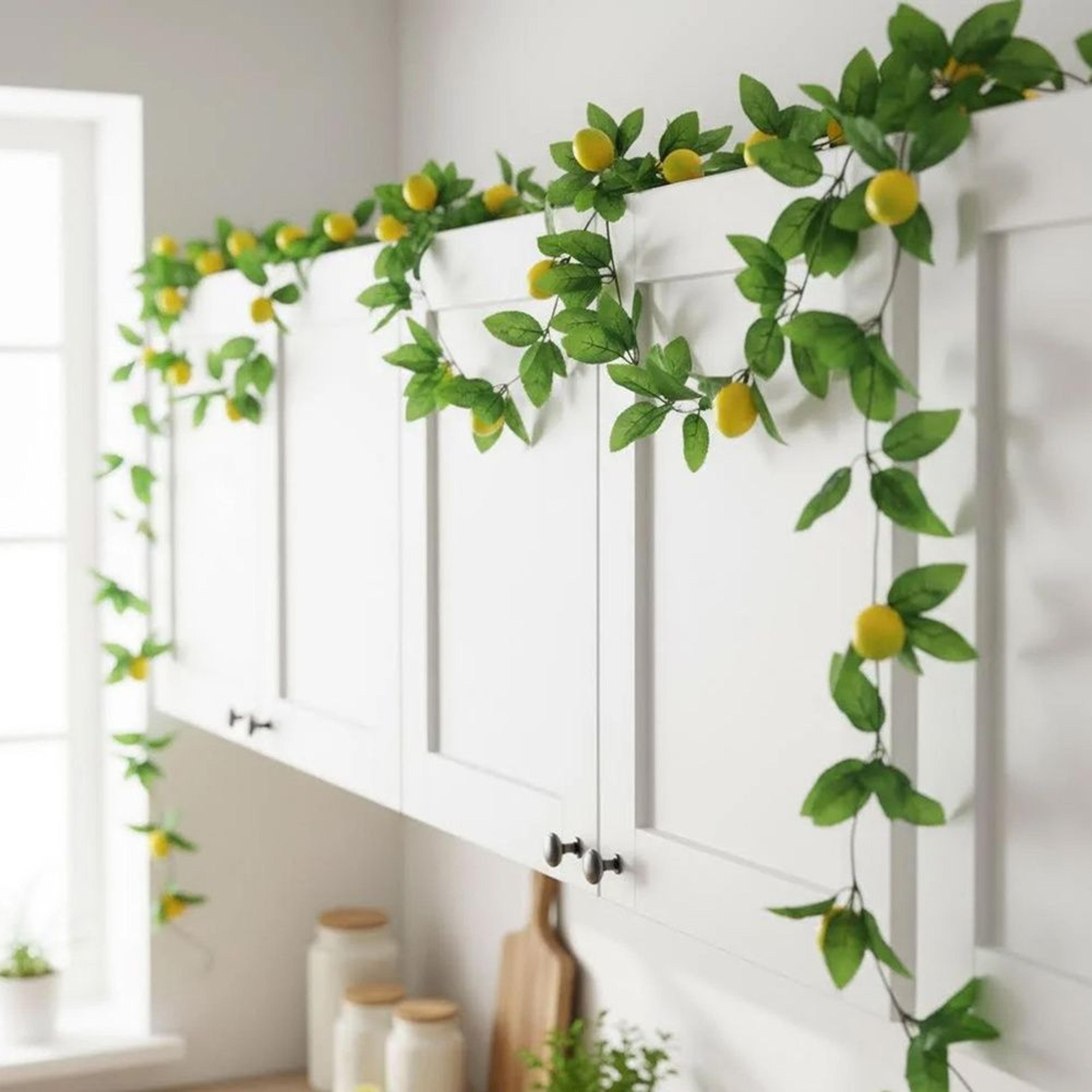230cm artificial lemon garland with rose leaves for wedding and table decor