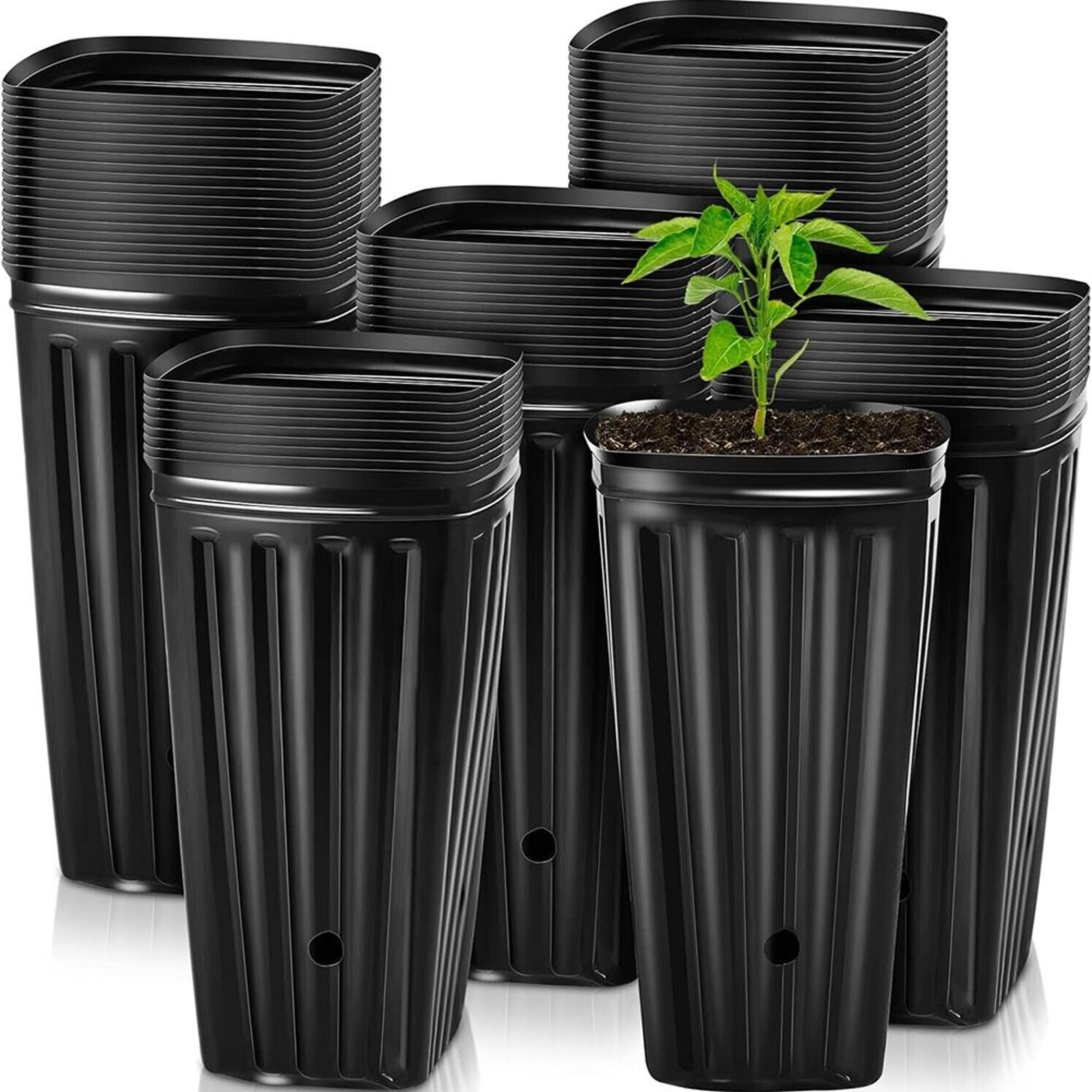 10/25-pack deep nursery pots 7.8-inch plastic tree seedling containers