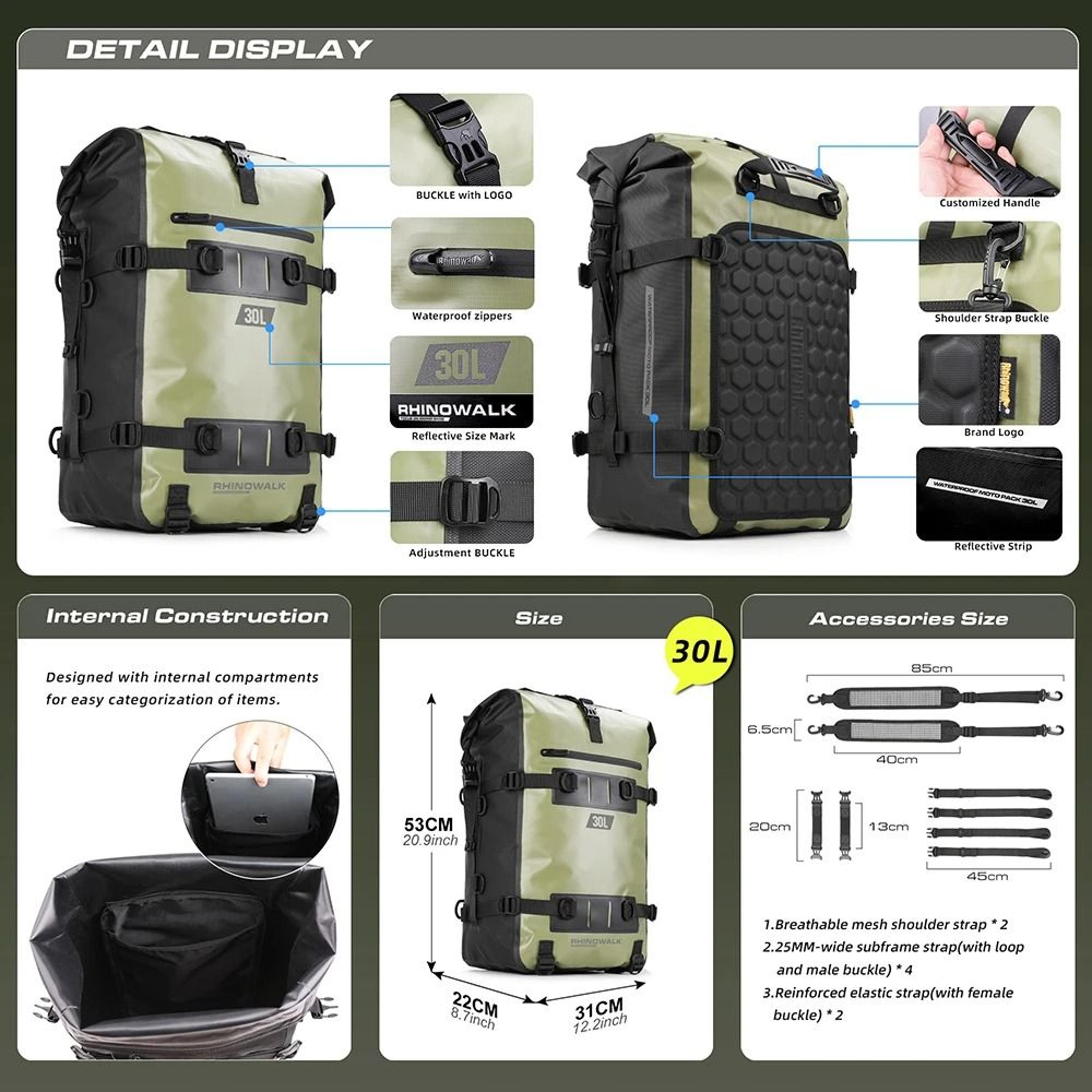 Waterproof Motorcycle Tail Bag 8L 15L 30L Modular Rear Seat Storage 7