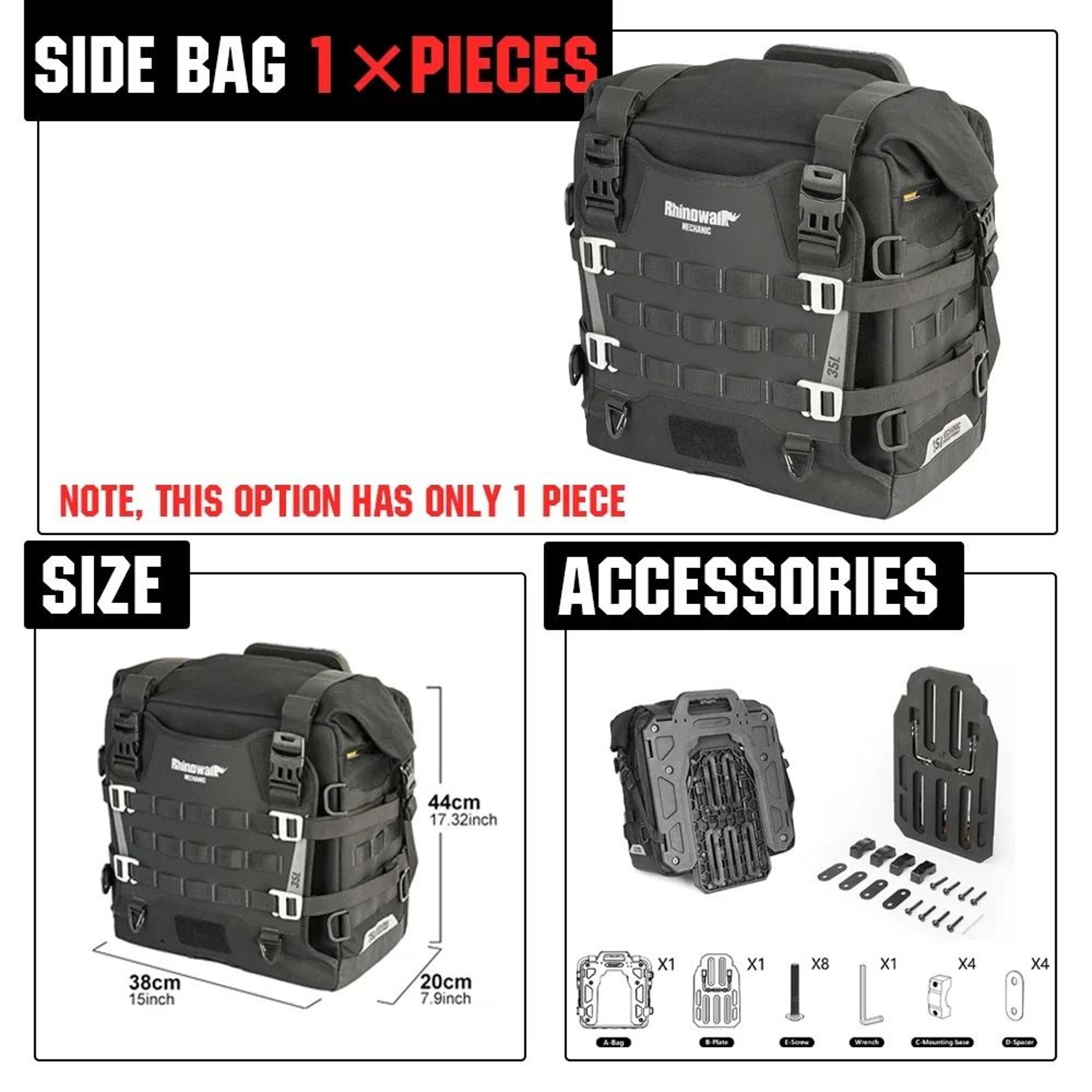 35L Waterproof Motorcycle Pannier QuickRelease Side Bag With MOLLE Storage 1