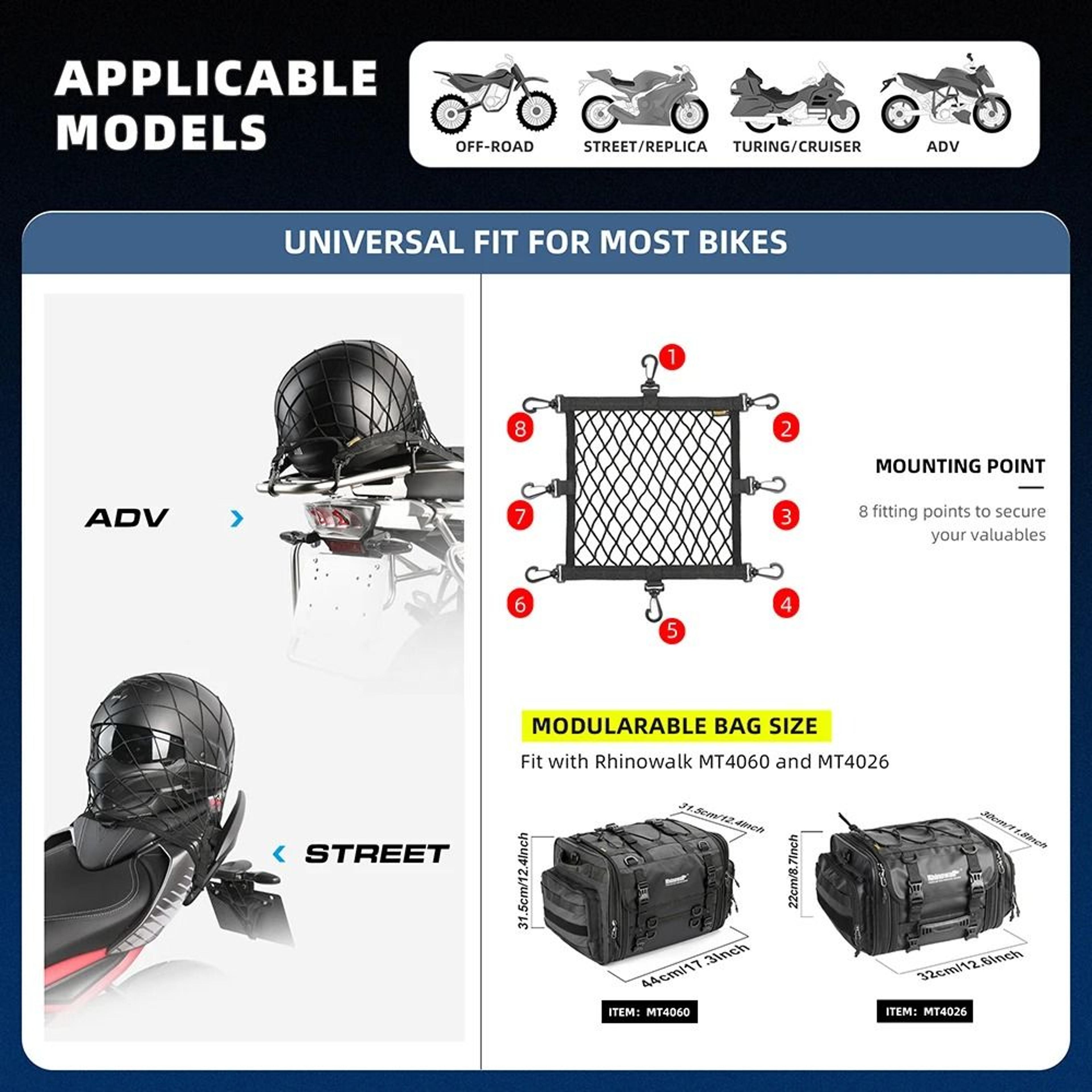 8Hook Motorcycle Helmet Cargo Net Stretch Mesh Luggage Holder 4