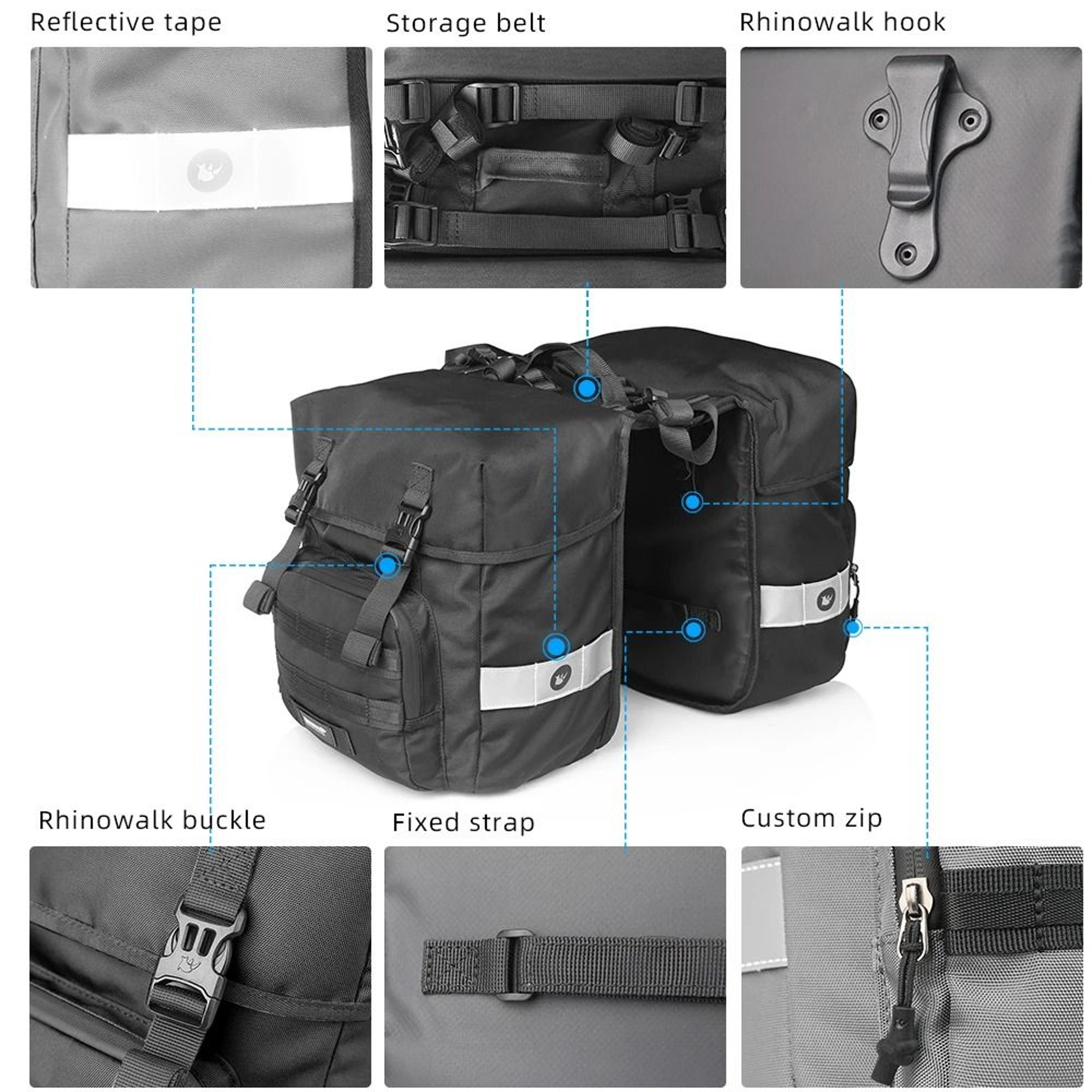 40L Waterproof Bicycle Pannier Bag Rear Rack Storage With Rain Cover 2