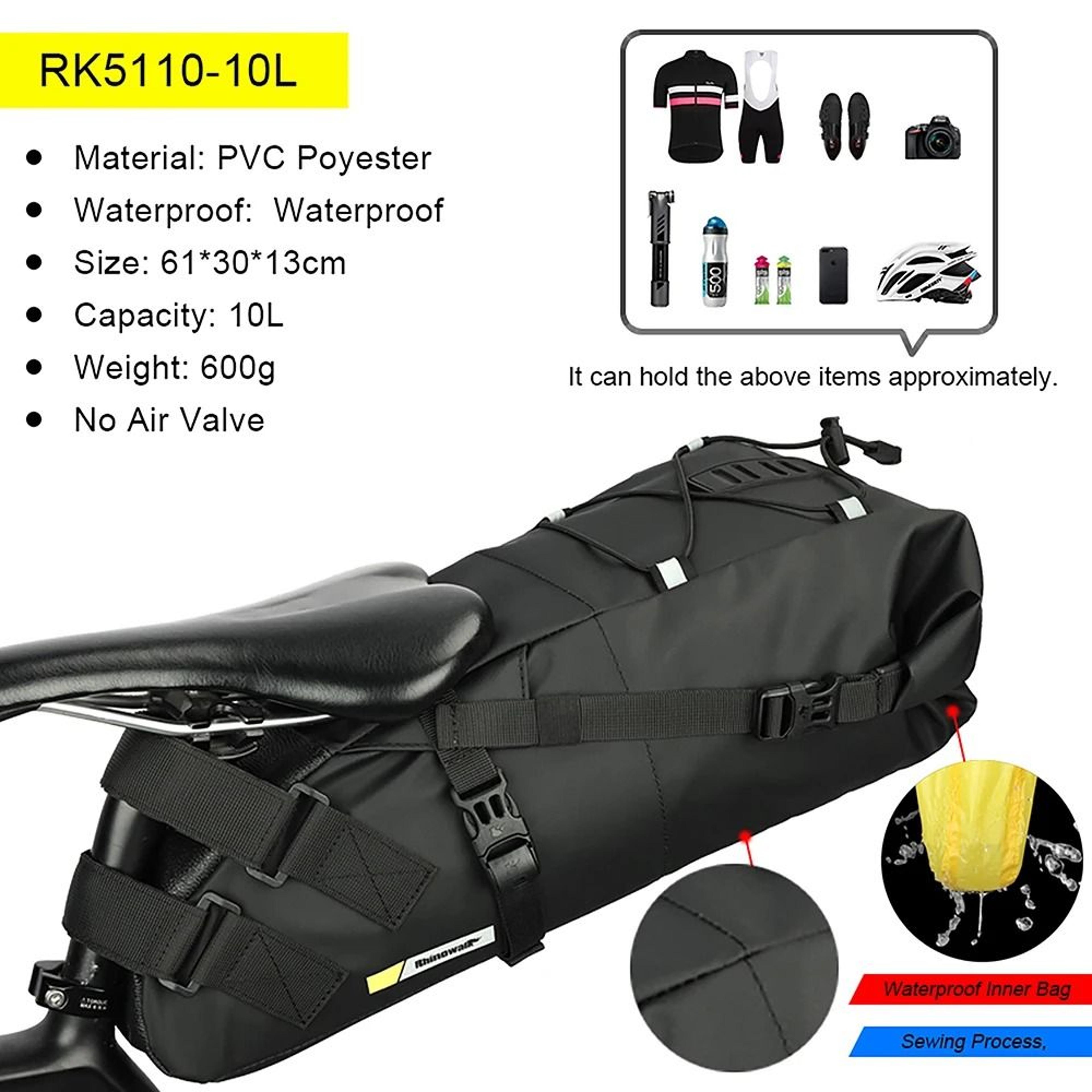 5L13L Waterproof Bike Saddle Bag Expandable Reflective Rear Cycling Storage 6