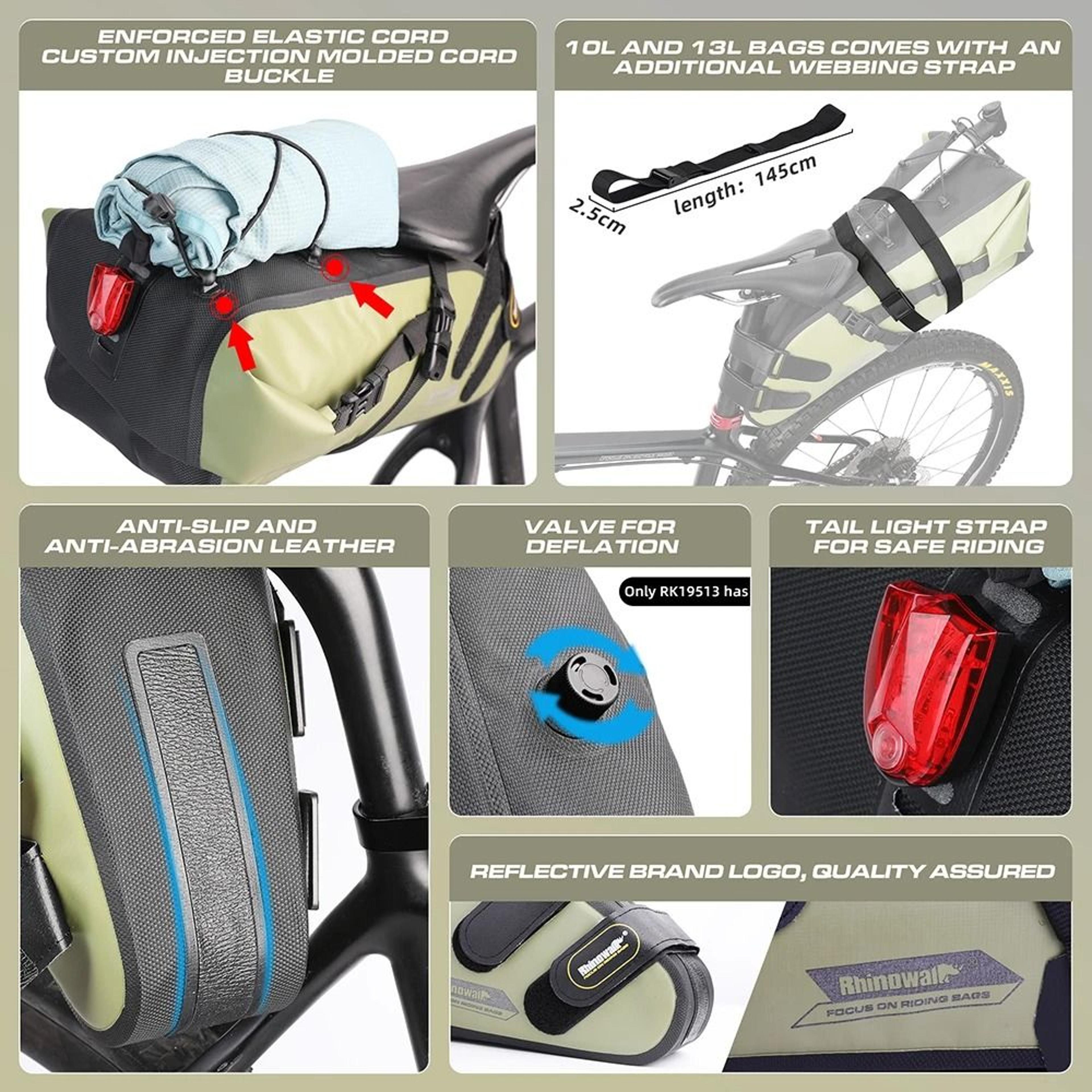 5L13L Waterproof Bike Saddle Bag Expandable Reflective Rear Cycling Storage 12