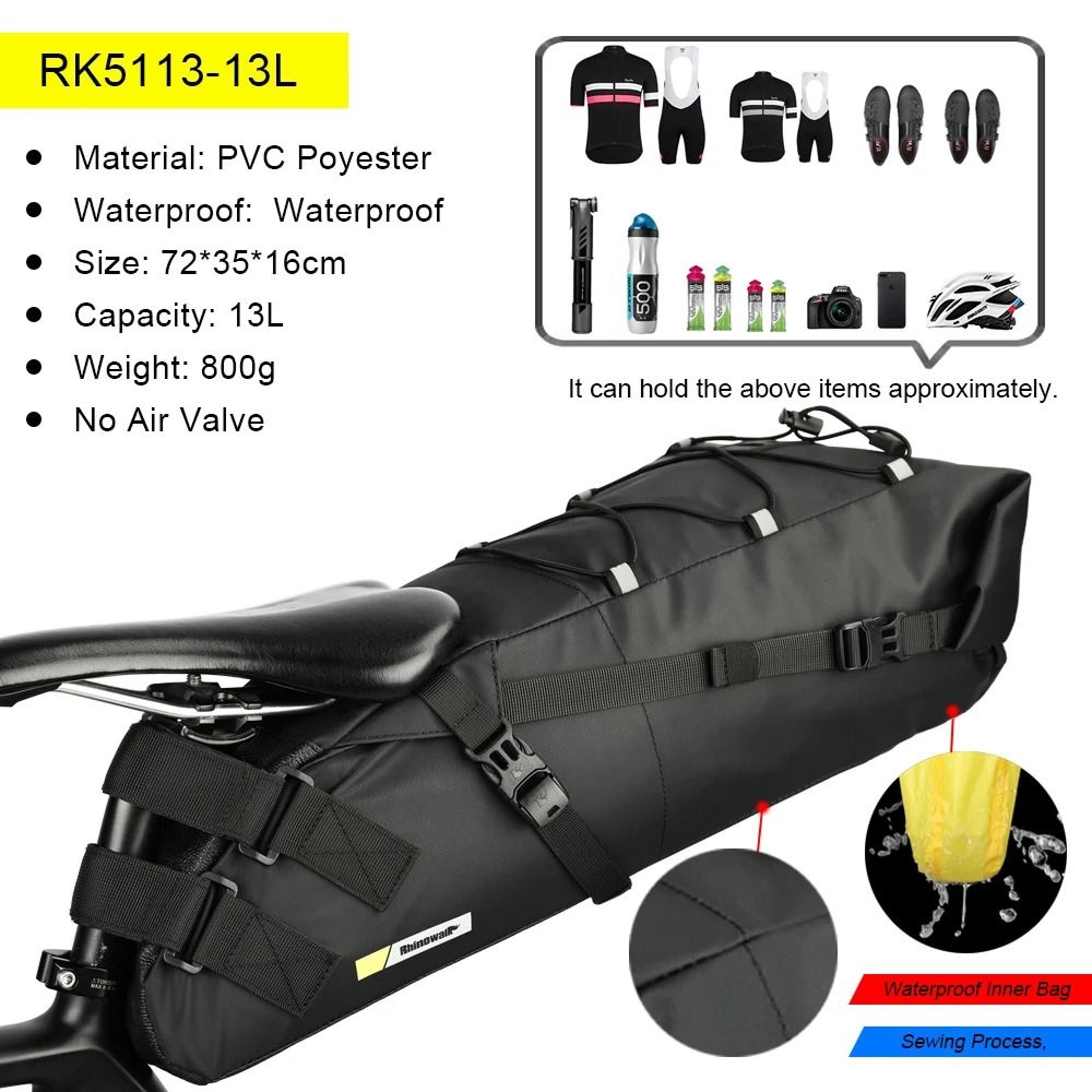 5L13L Waterproof Bike Saddle Bag Large Capacity Cycling Seat Pack 7