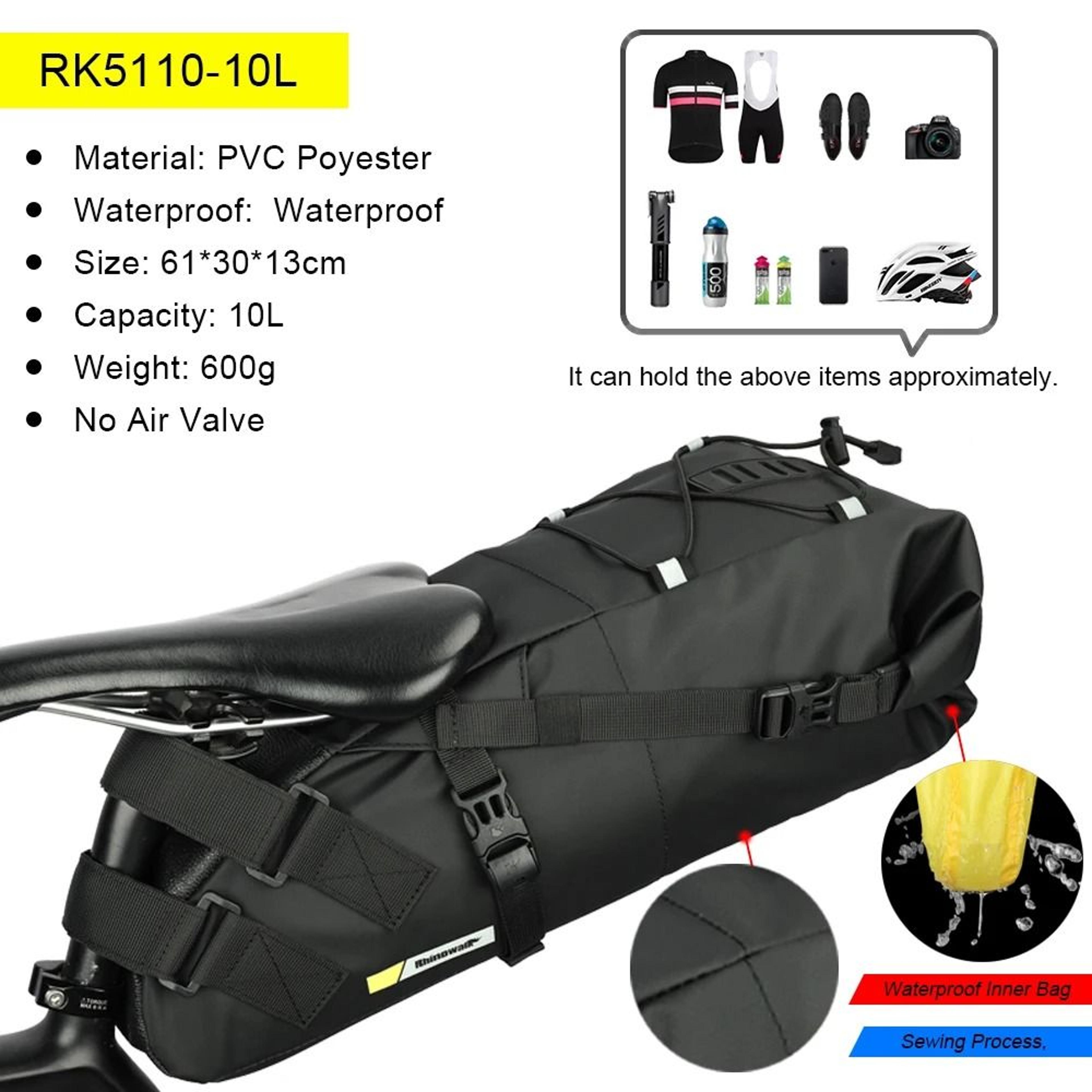 5L13L Waterproof Bike Saddle Bag Large Capacity Cycling Seat Pack 6