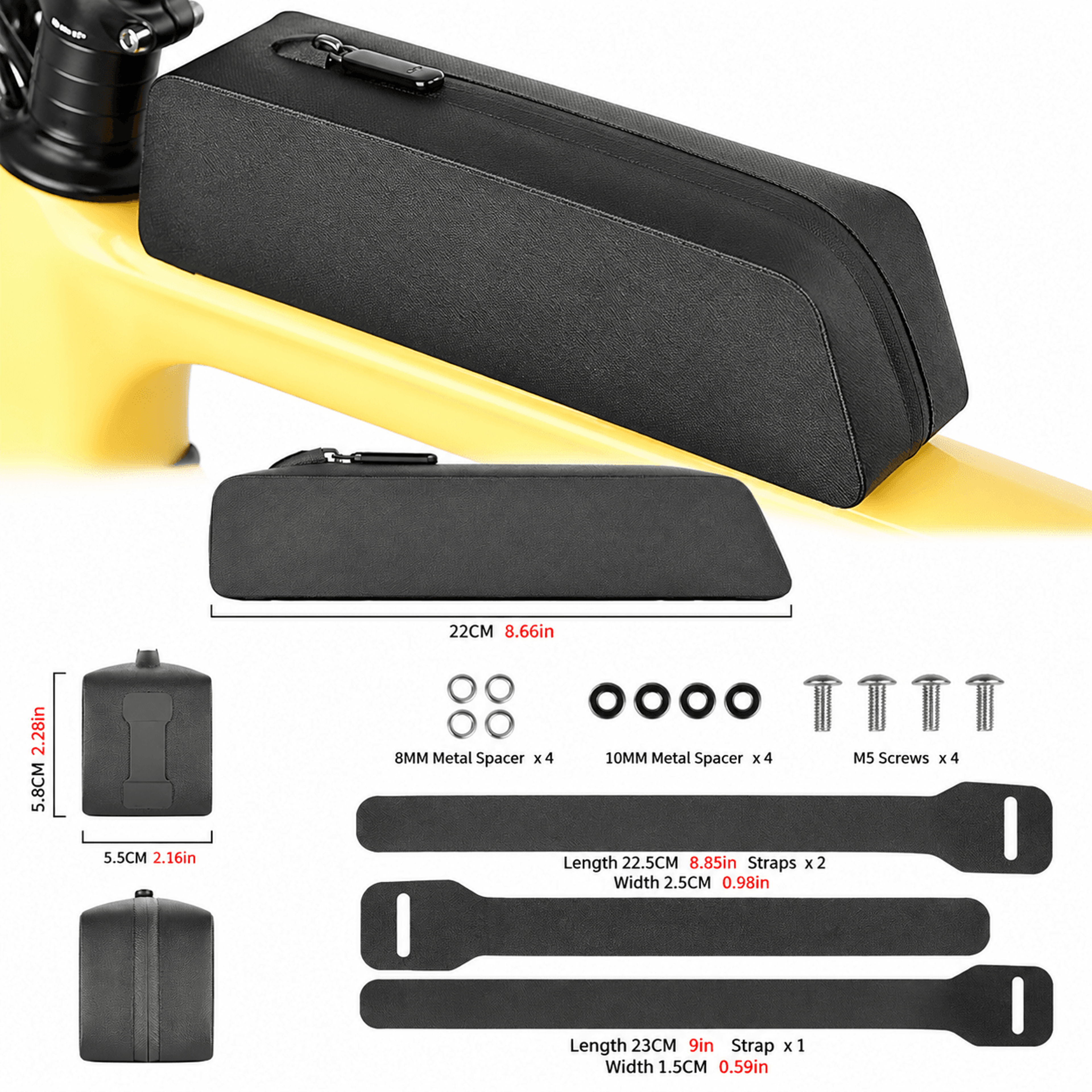 waterproof bike top tube bag low-drag bolt-on frame pack