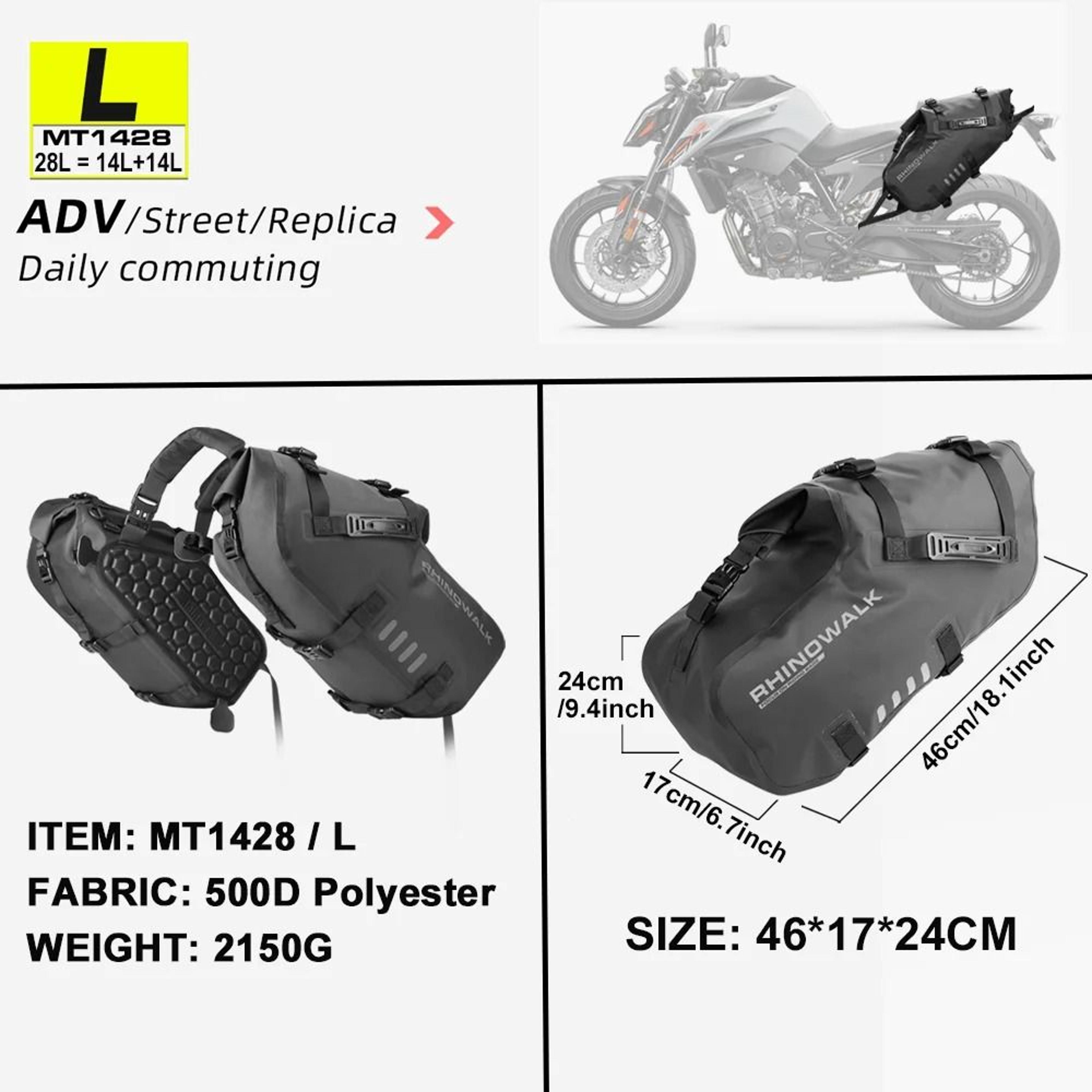 18L48L Waterproof Motorcycle Saddlebags Rackless Pannier Pair 4