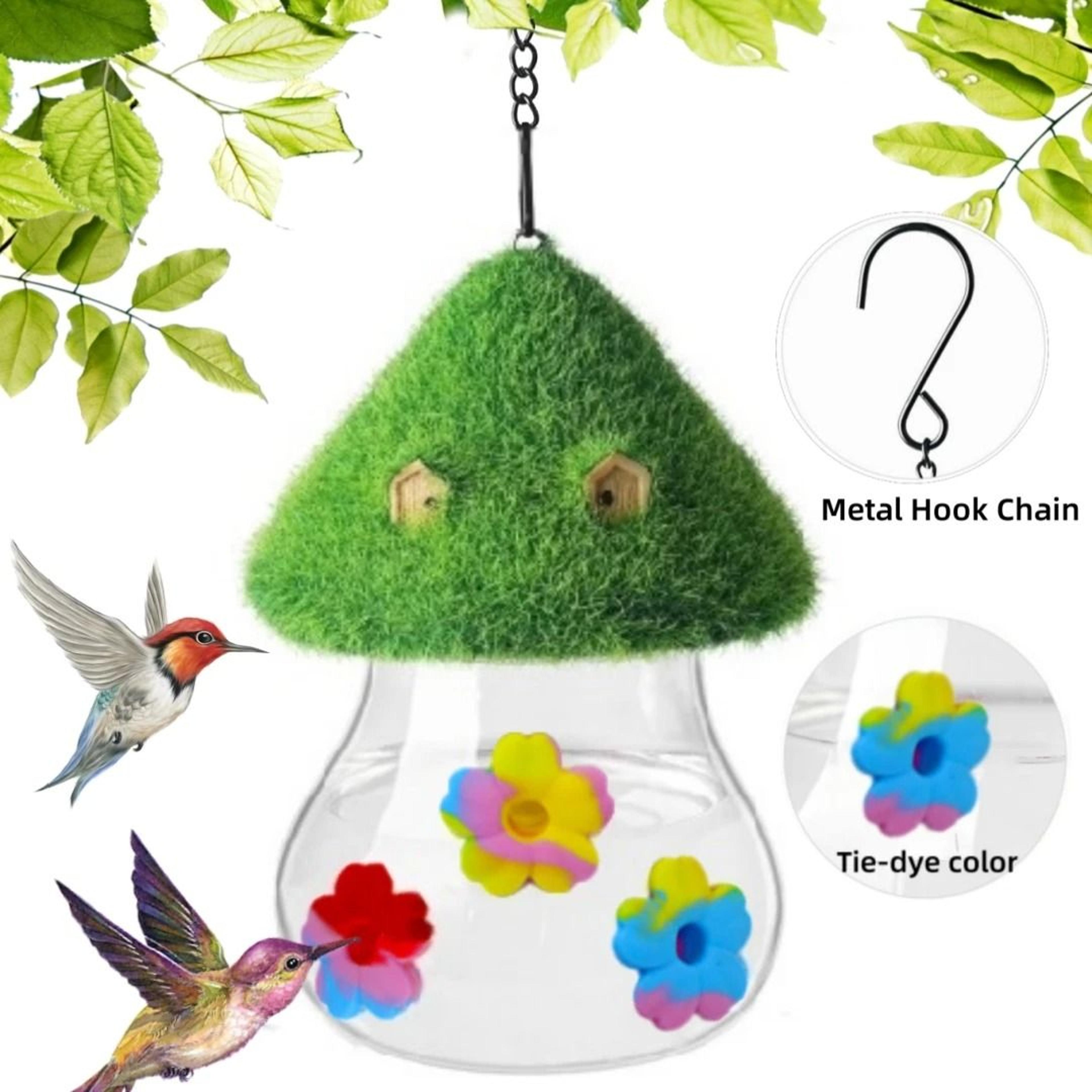 Hanging Hummingbird Feeder With Mushroom Wind Chime Decor 1