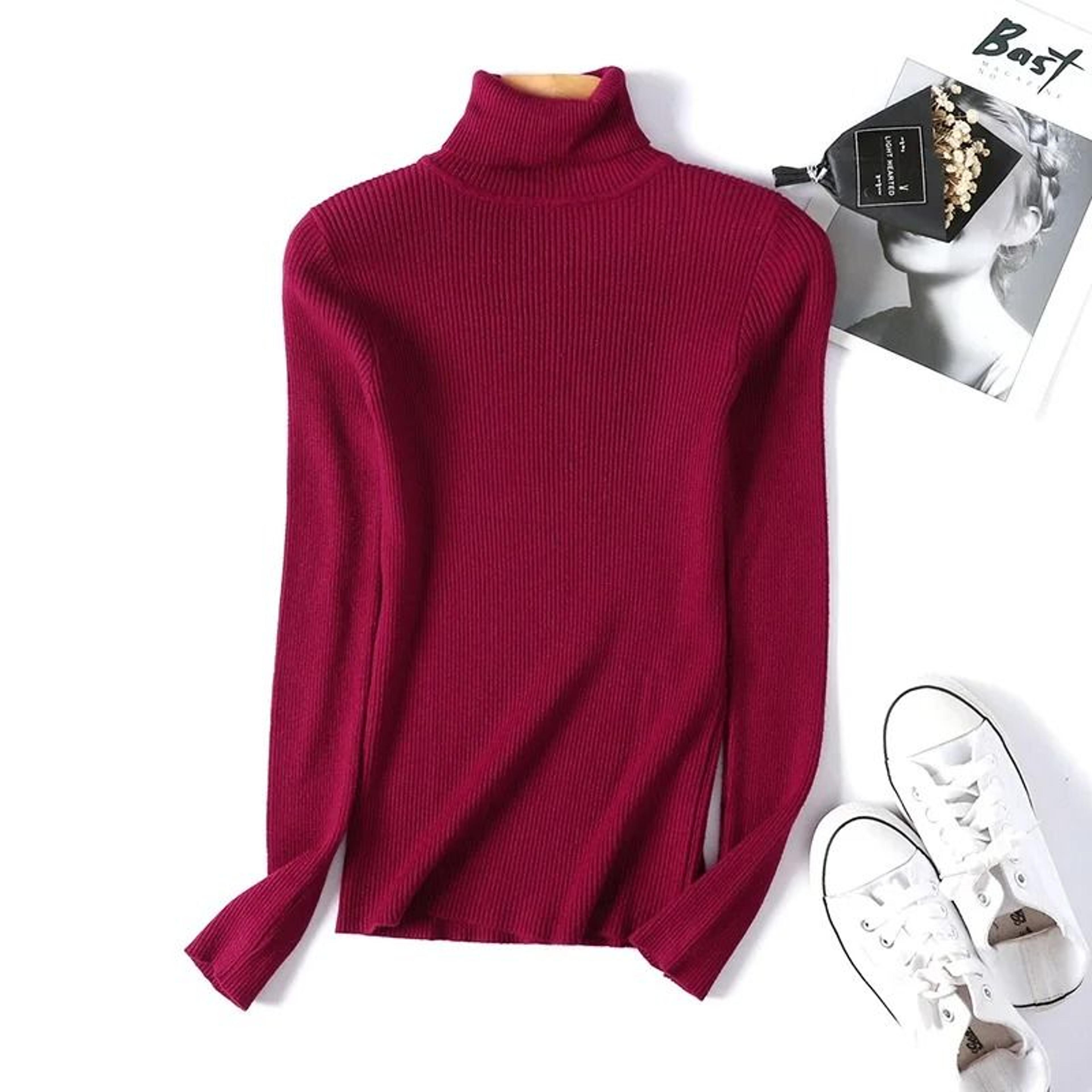 Womens Ribbed Turtleneck Sweater Soft Long Sleeve Knit Pullover 14