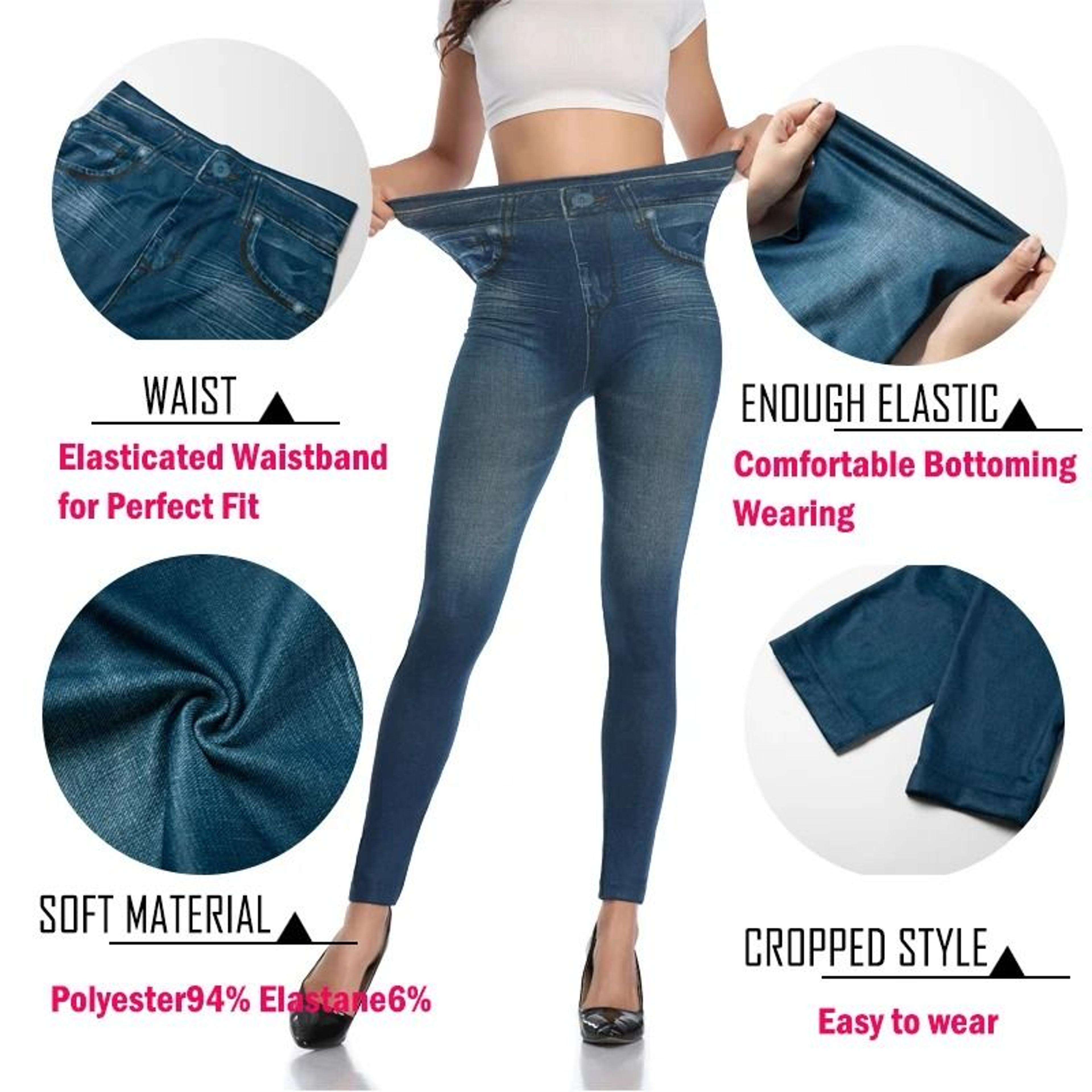 Womens Faux Denim Leggings Slim Stretch Printed Jeggings 6