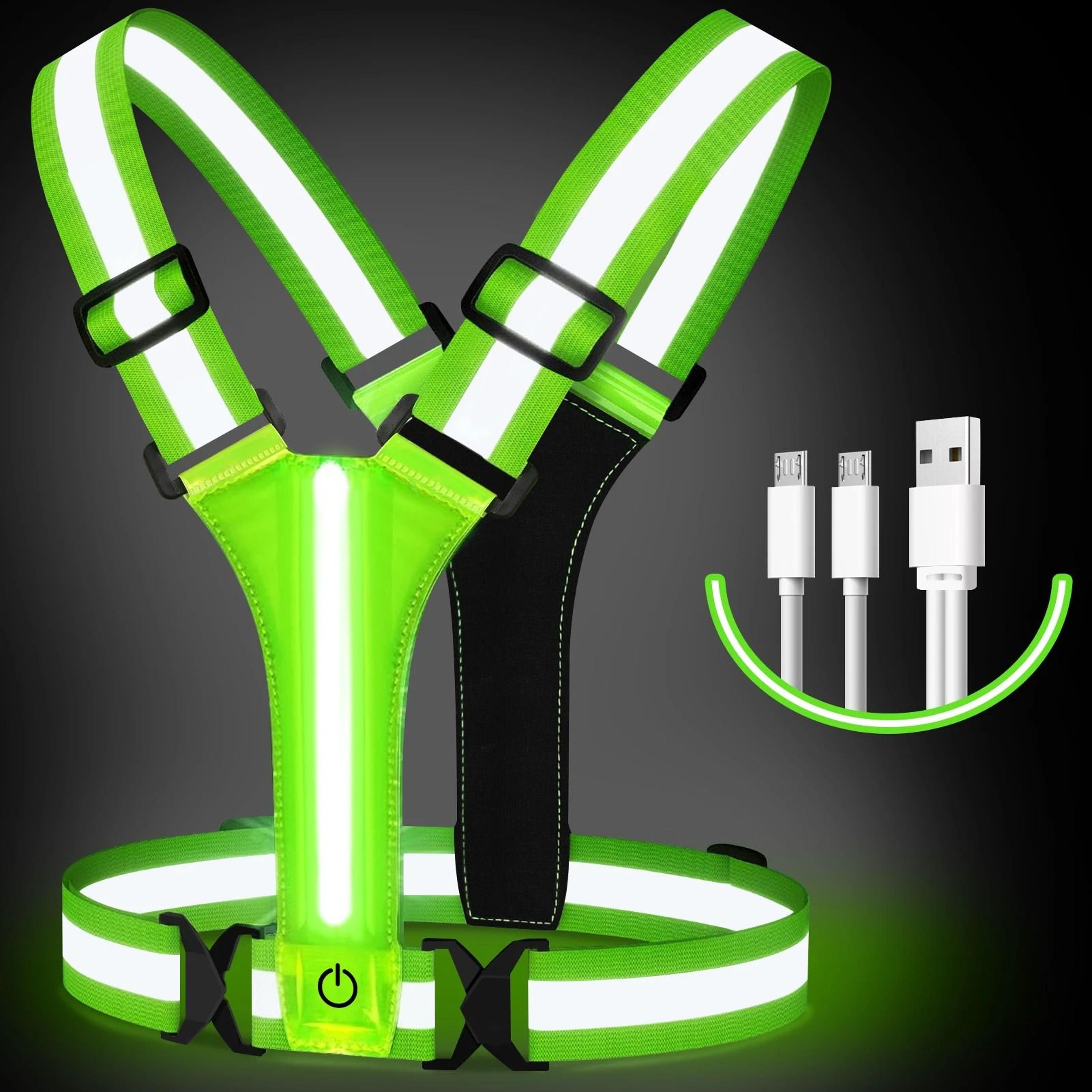 USB Rechargeable LED Running Vest High Visibility Reflective Safety Straps 4