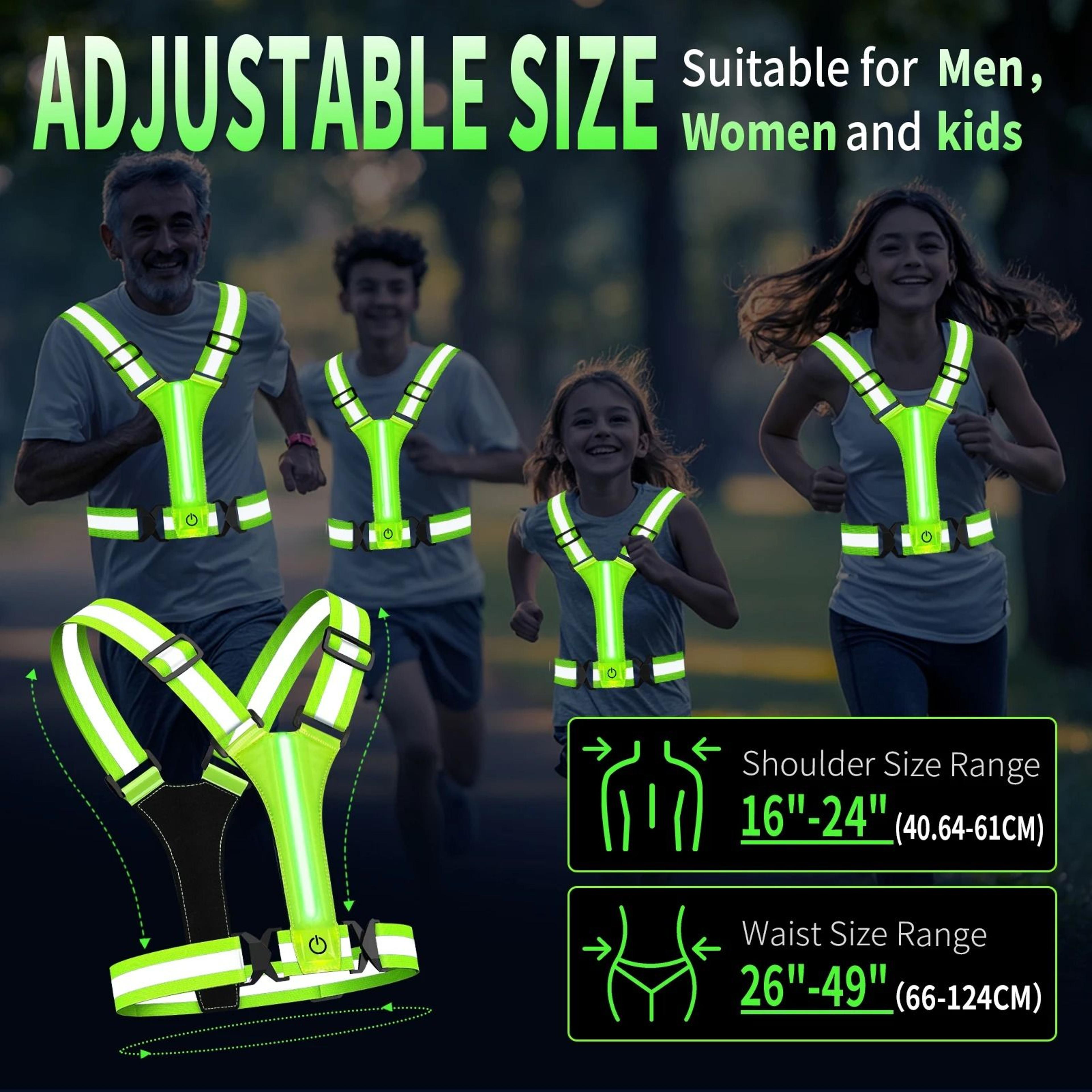 USB Rechargeable LED Running Vest High Visibility Reflective Safety Straps 8