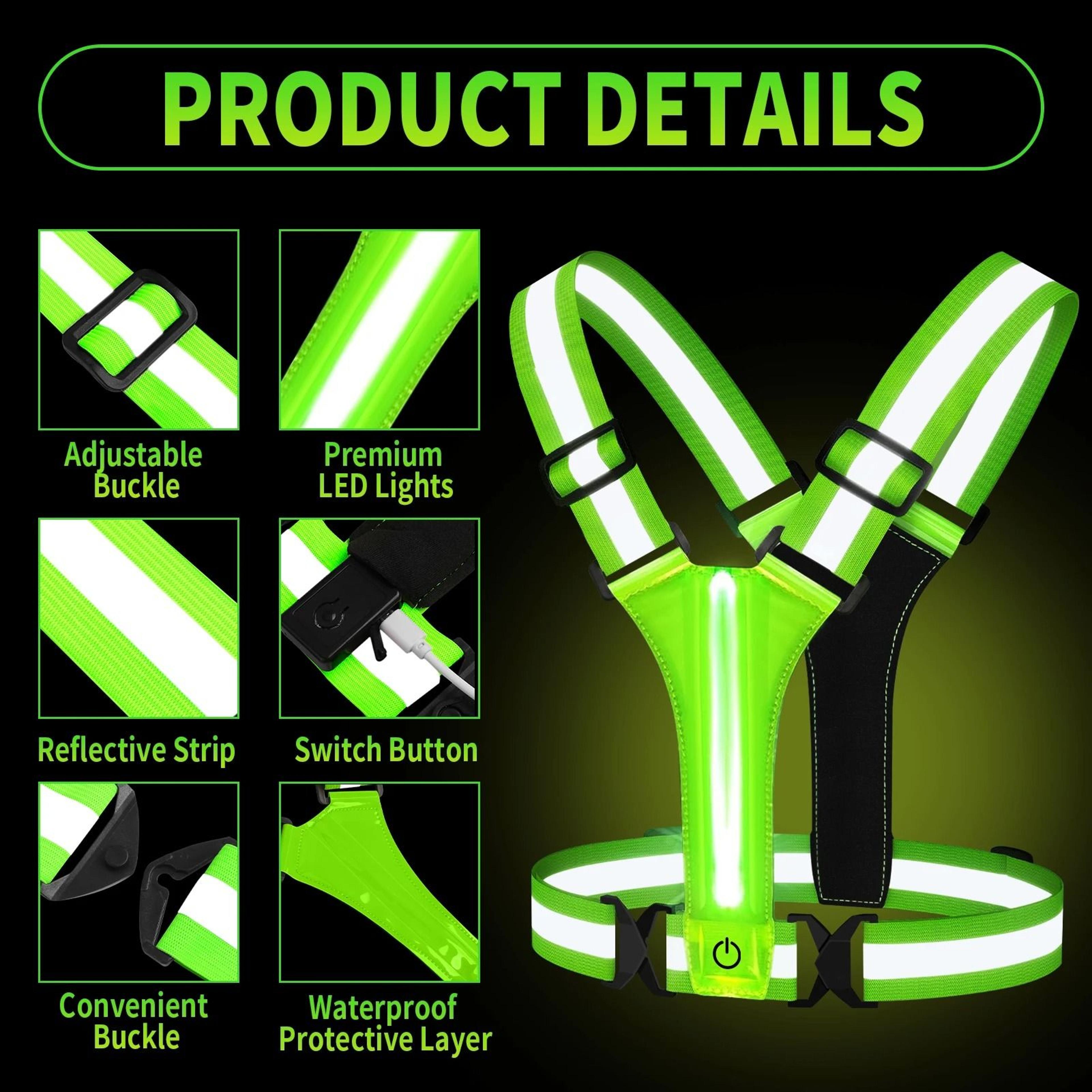 USB Rechargeable LED Running Vest High Visibility Reflective Safety Straps 10