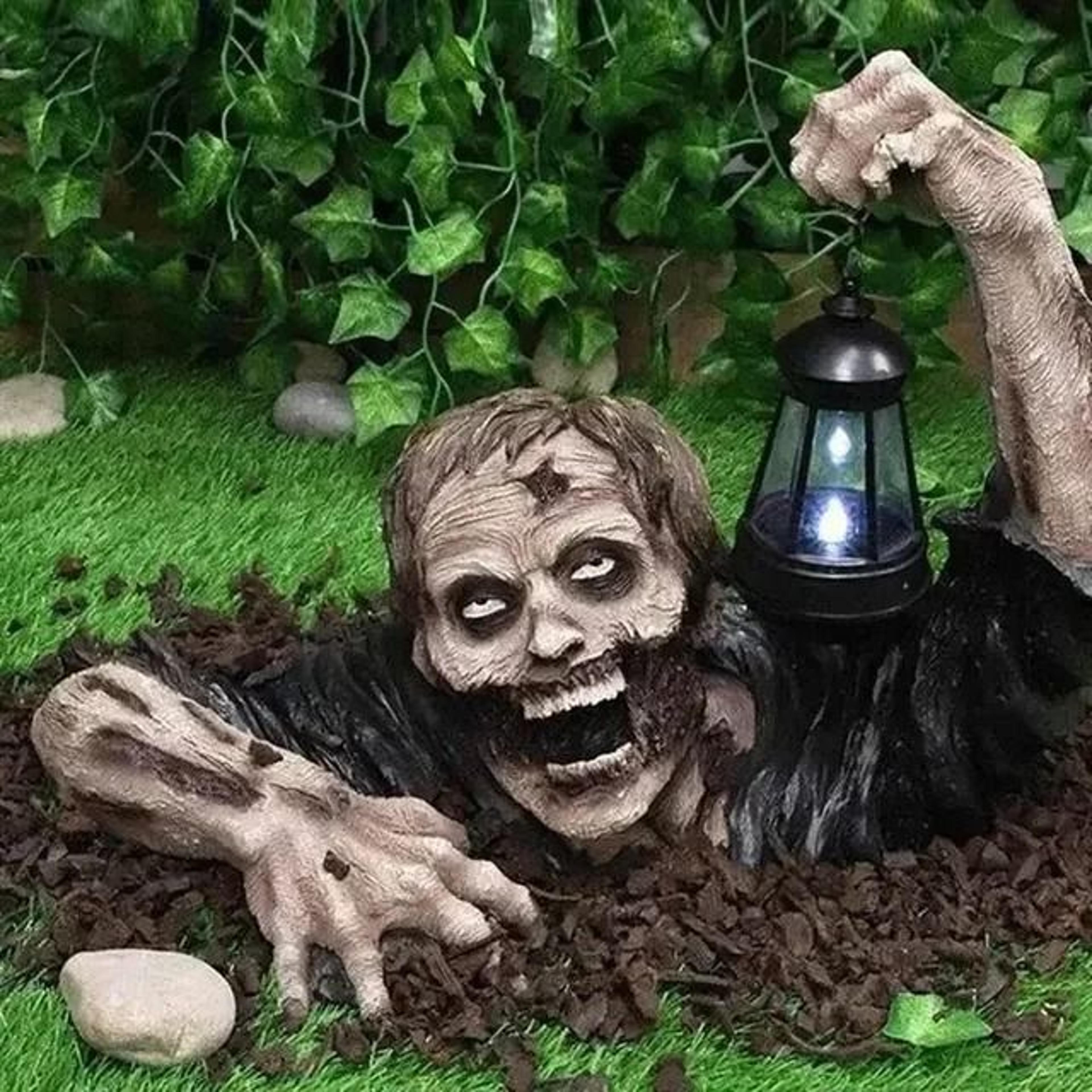 led crawling zombie decoration with lantern halloween figurine