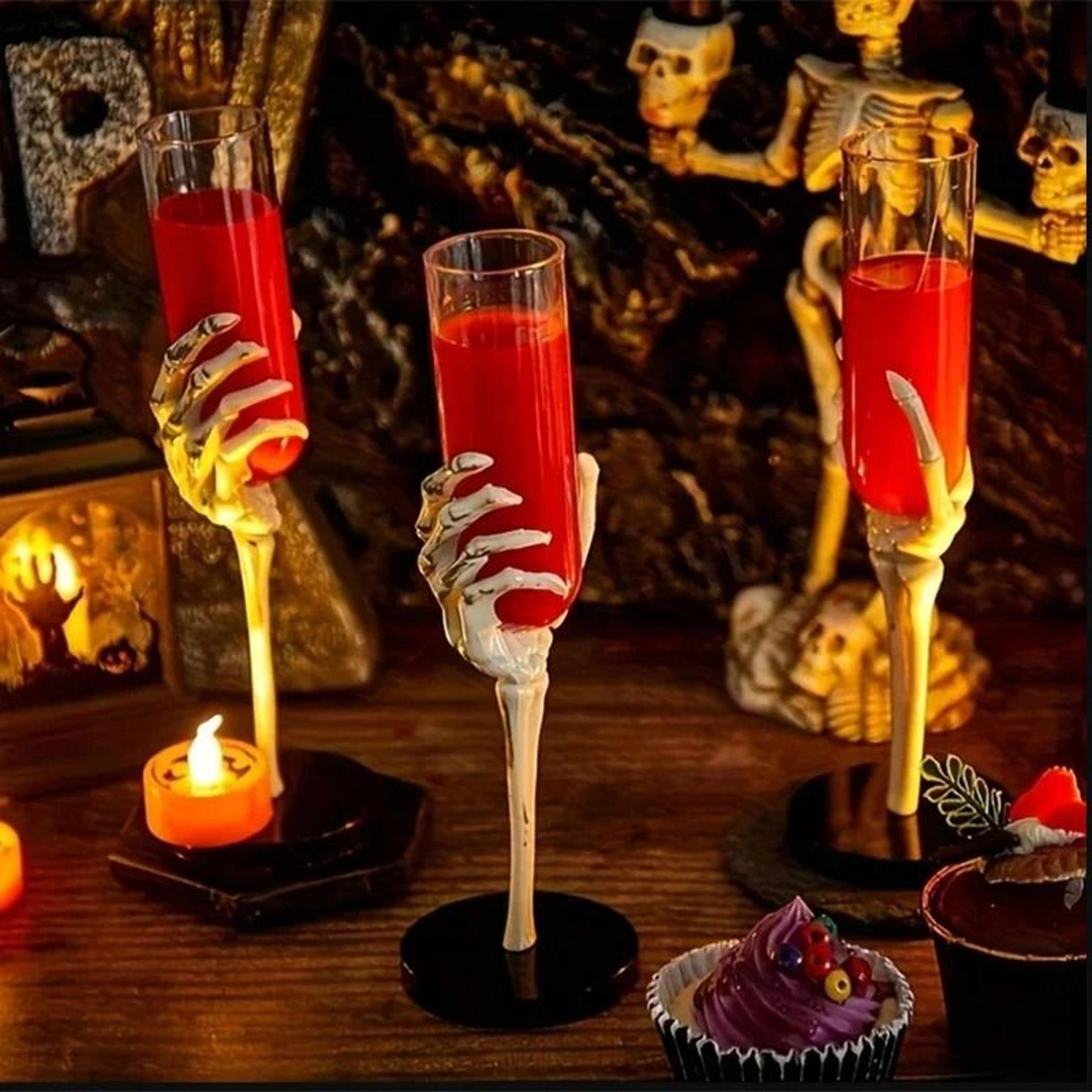 Skeleton Hand Halloween Champagne Flutes Gothic Plastic Party Cups 6