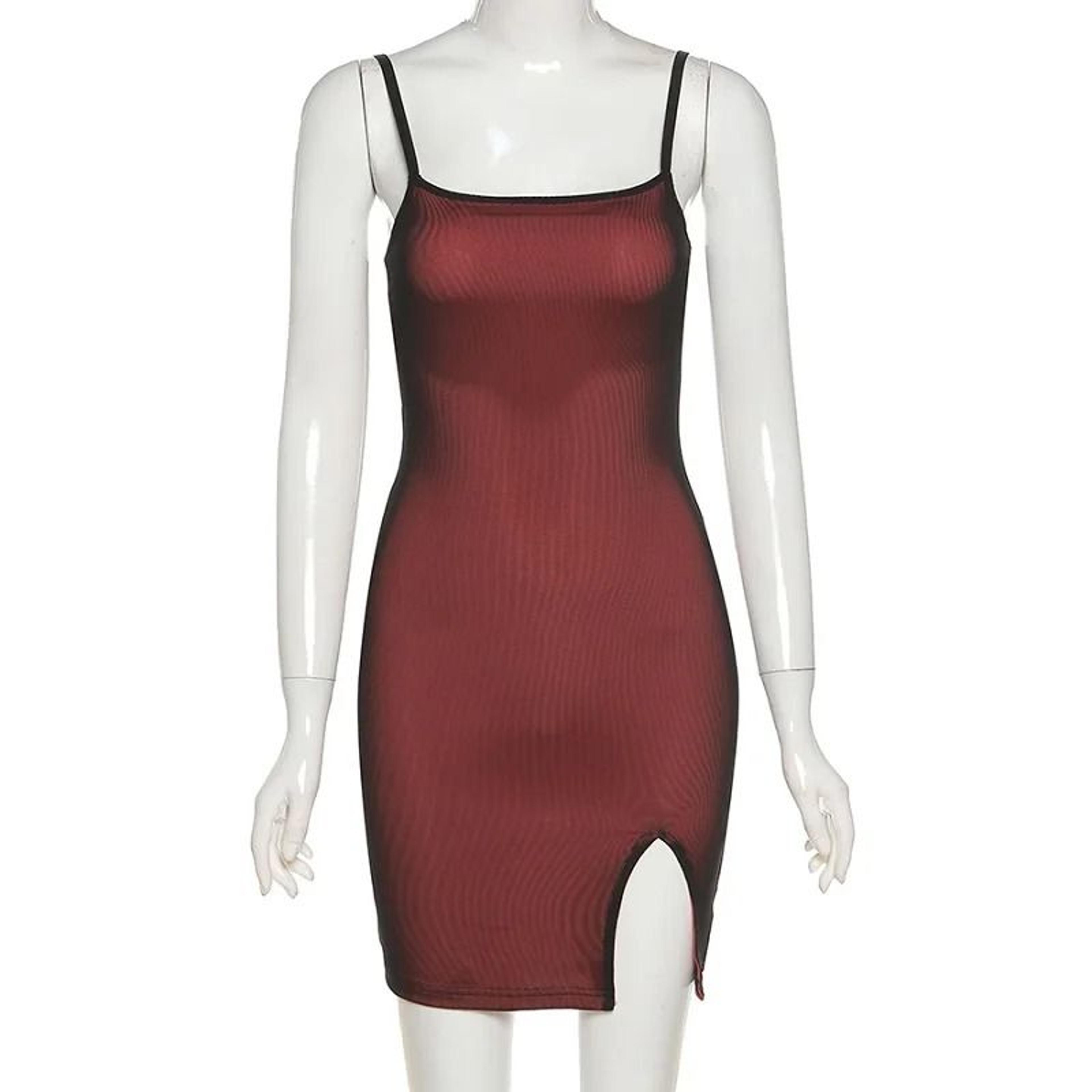 Womens Mesh Bodycon Dress DoubleLayer Split Cami Summer Dress 1