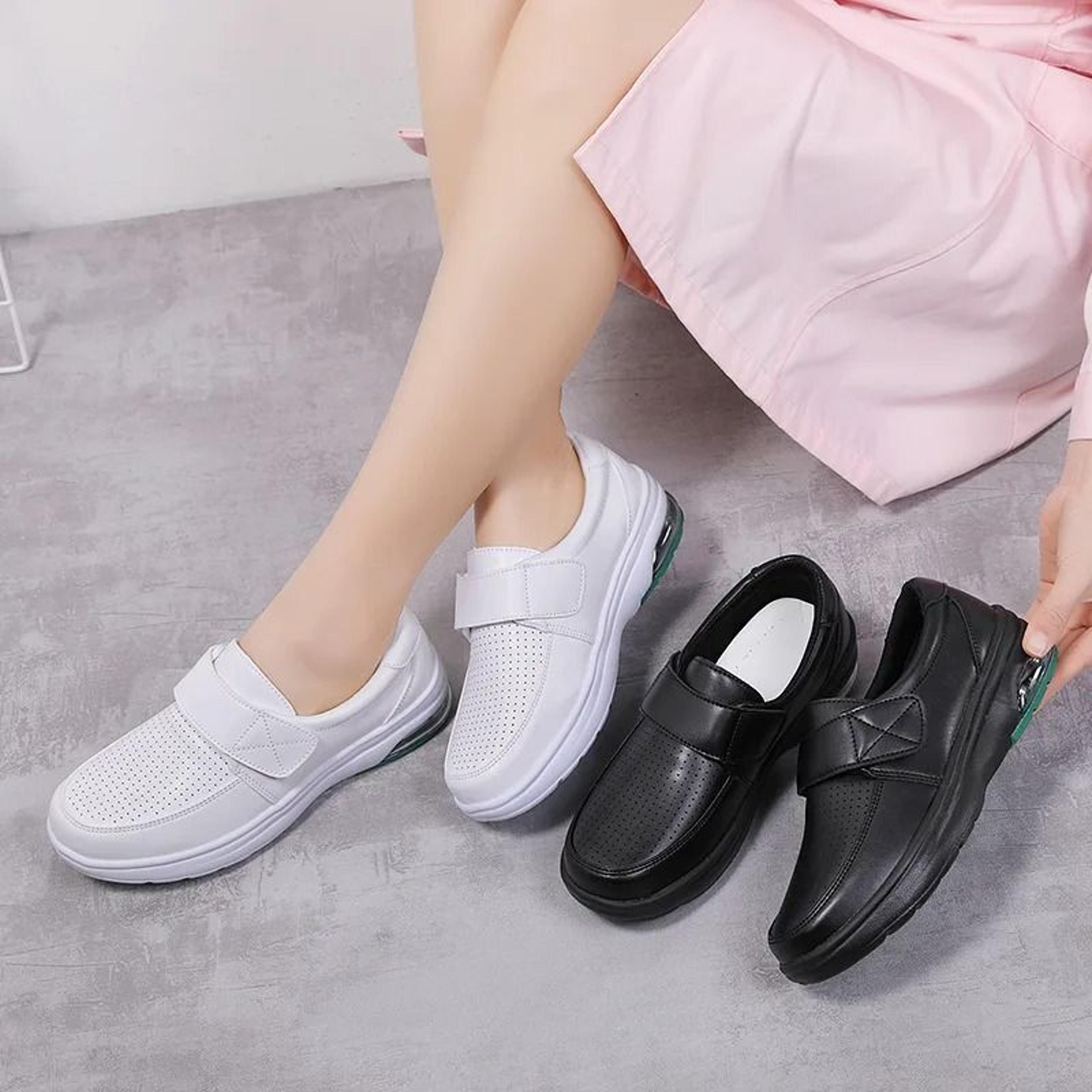 Womens White Platform SlipOn Shoes Lightweight NonSlip Work Loafers 6