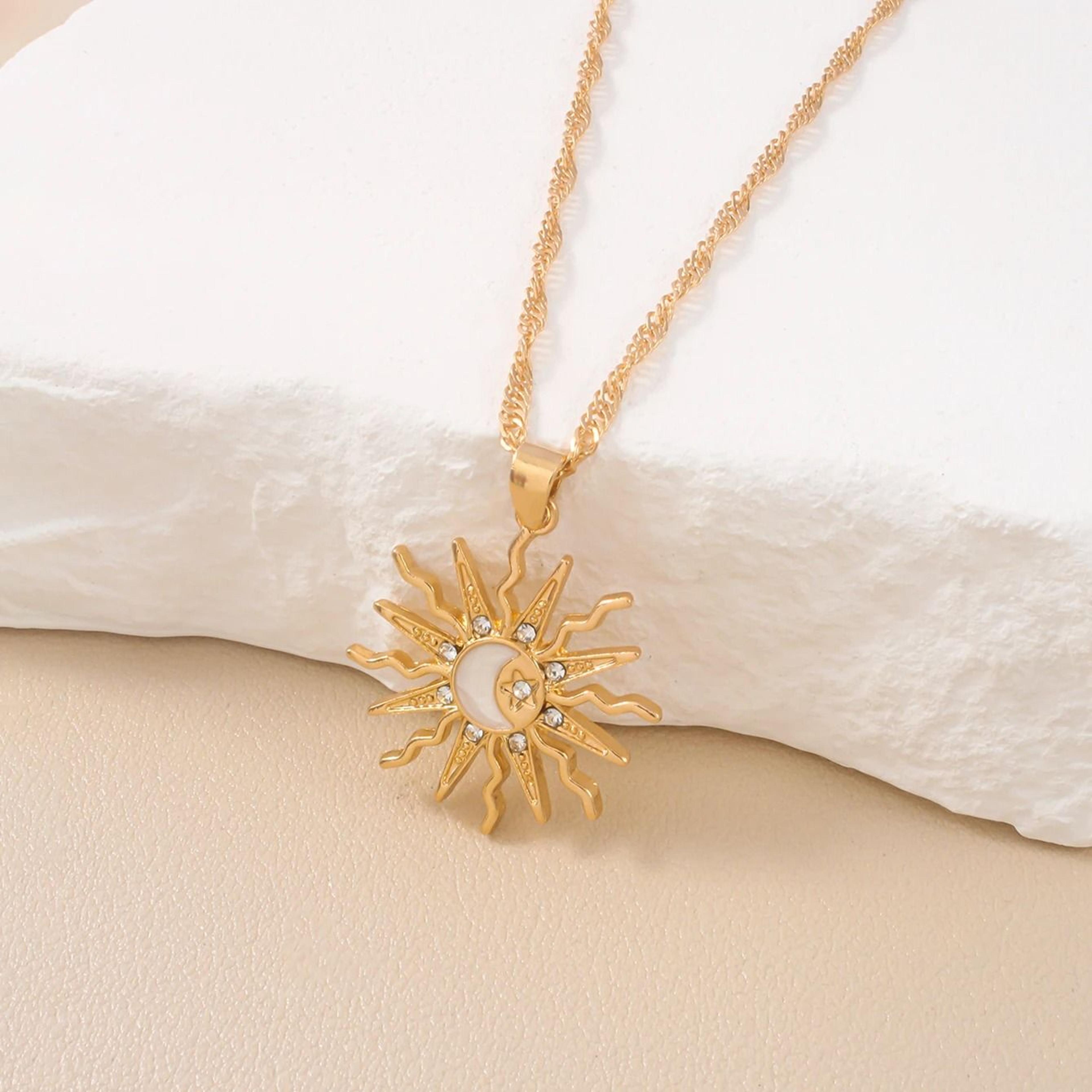 Womens Sun Moon Star Necklace Rhinestone Celestial Pendant Jewelry 1