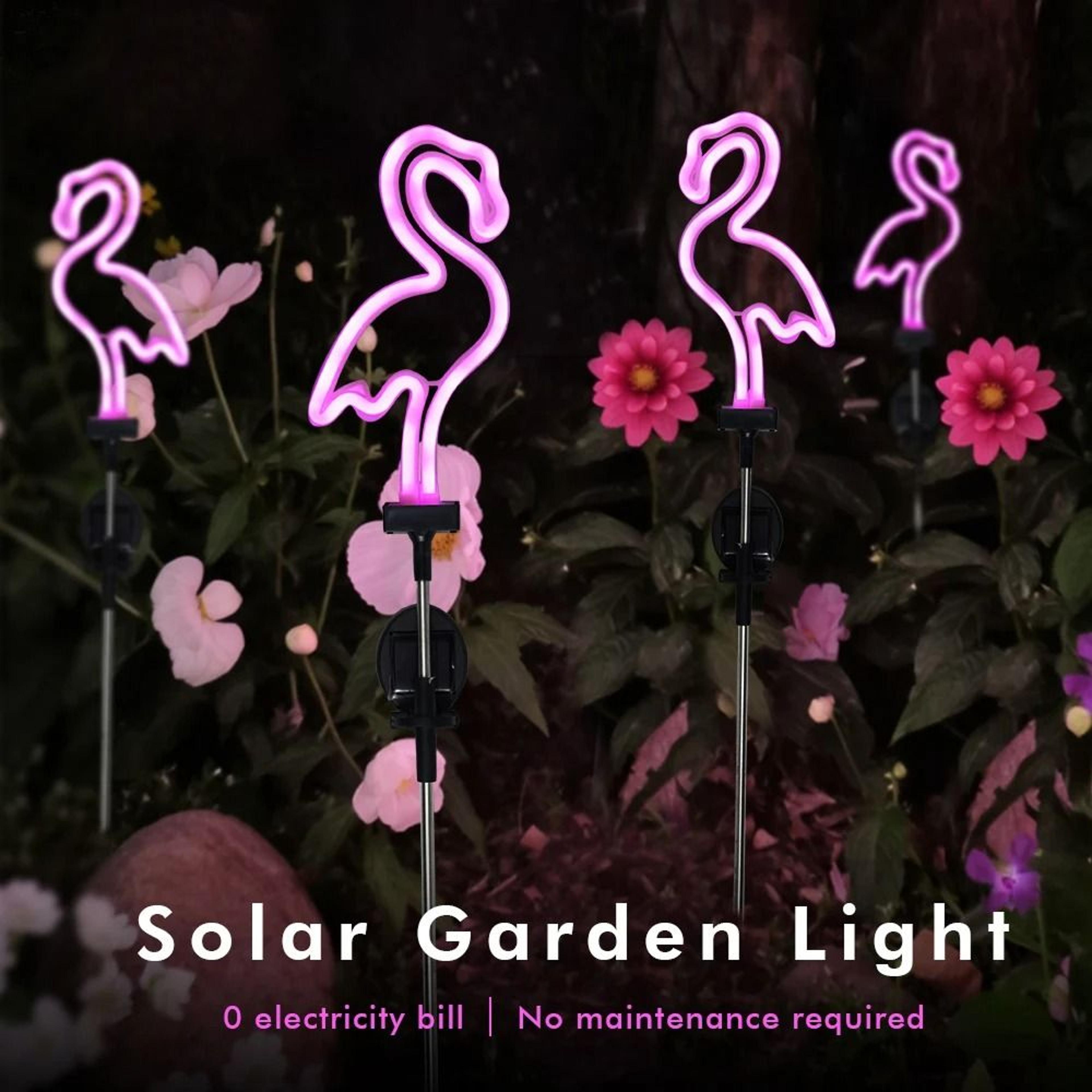 neon solar flamingo lights waterproof outdoor garden stake decor
