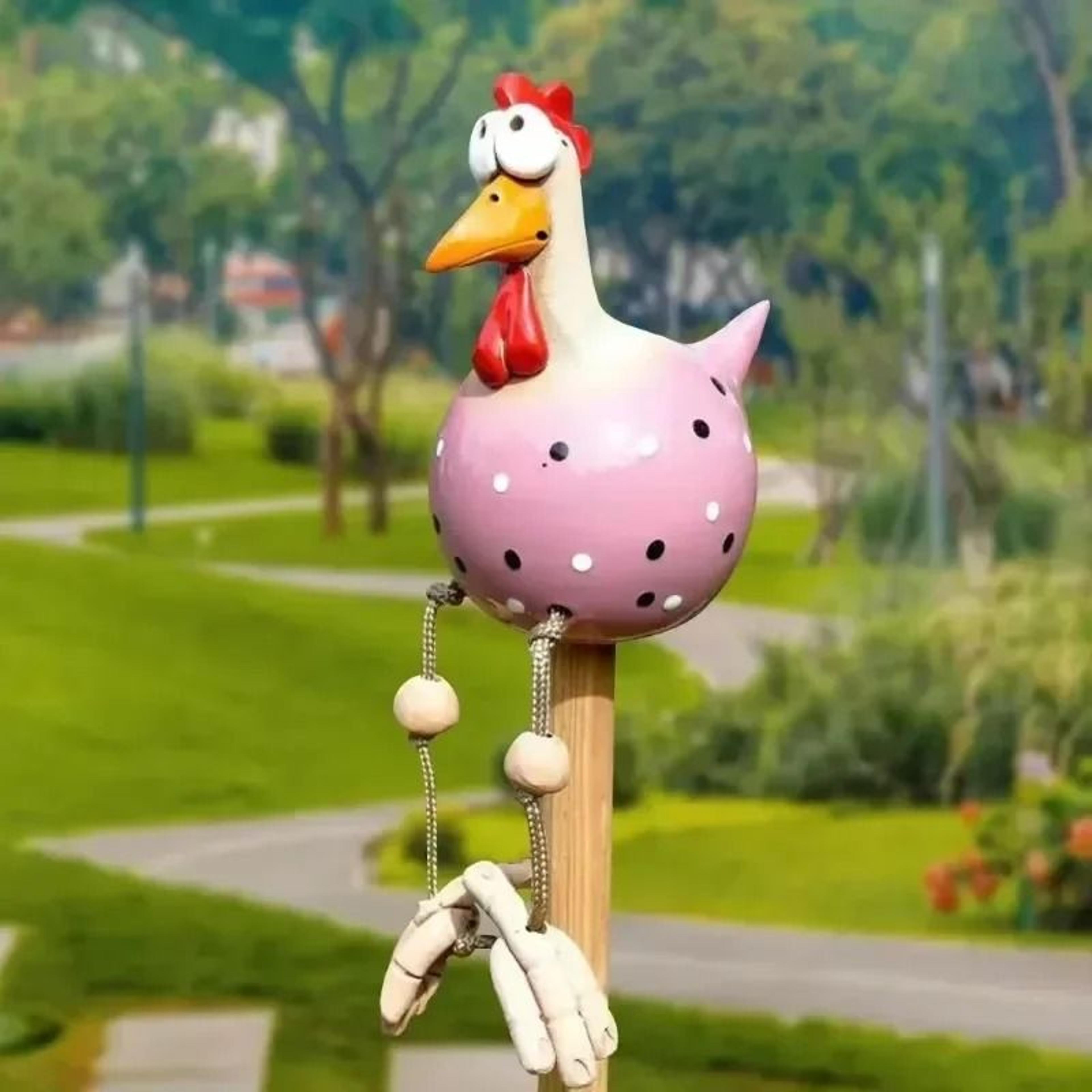 Funny Chicken Garden Statue BigEyed LongLeg Hen Stake Decor 8