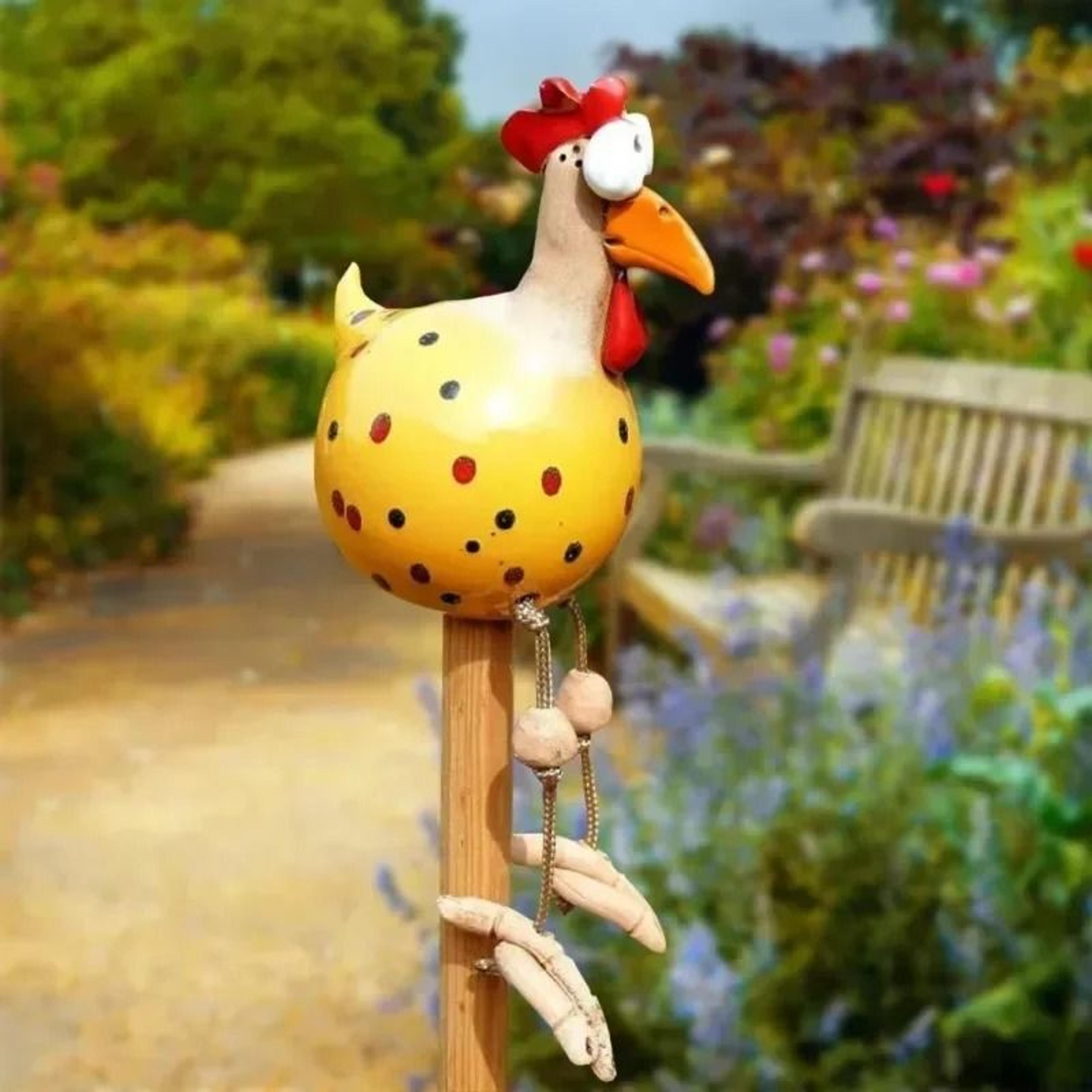 Funny Chicken Garden Statue BigEyed LongLeg Hen Stake Decor 9
