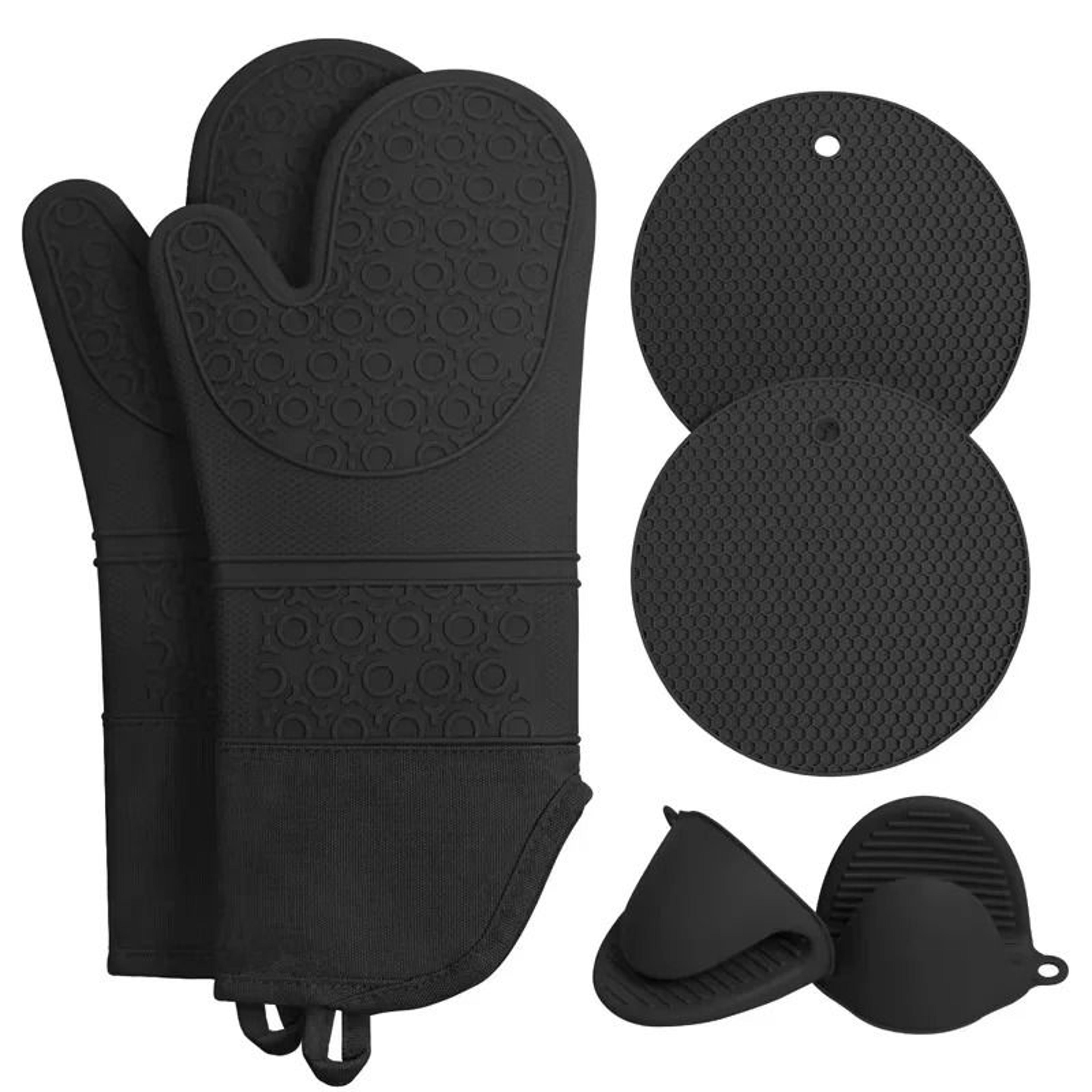 6-piece silicone oven mitt set extra long heat resistant gloves and pot holders