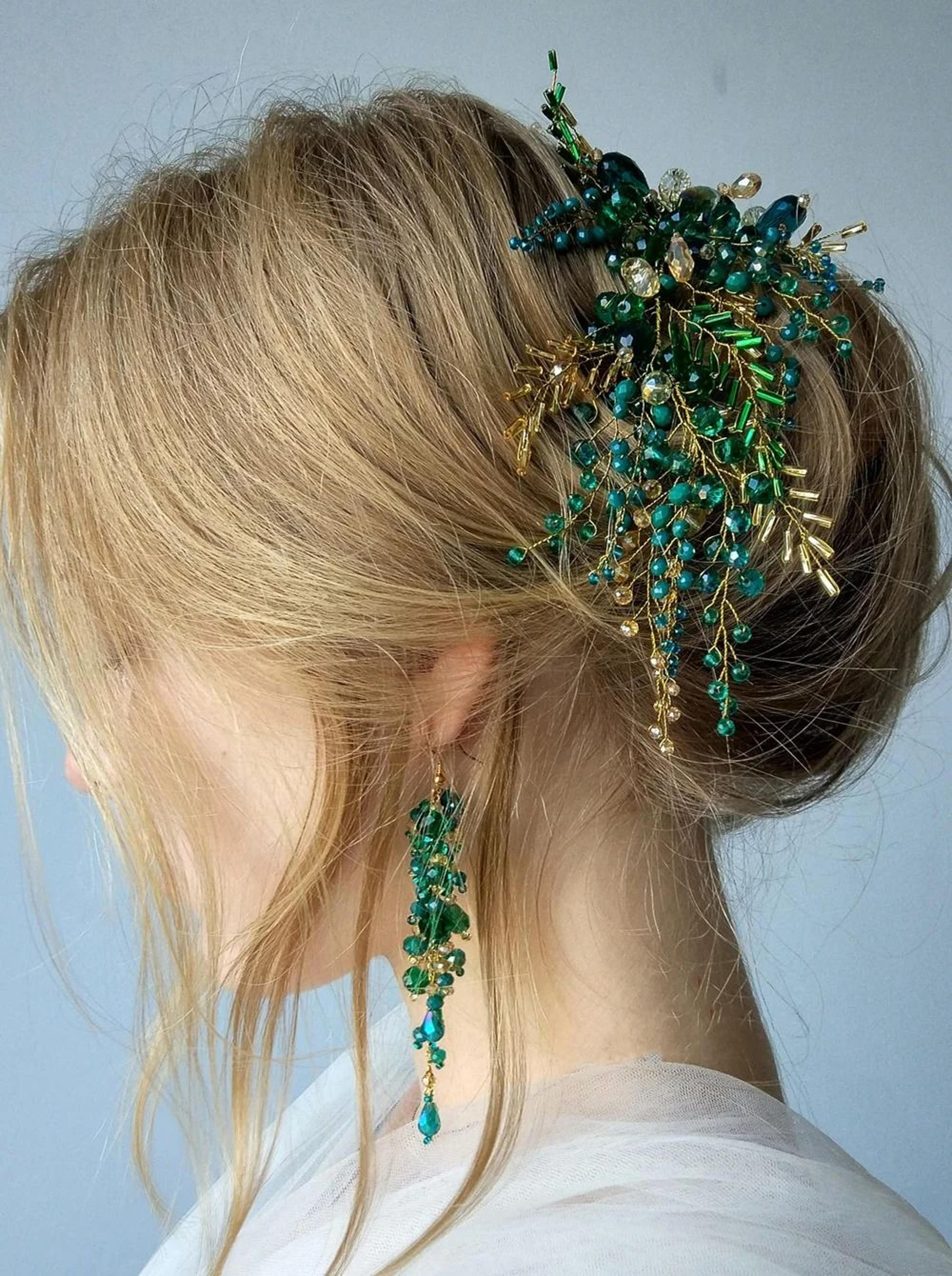Boho Green Vine Bridal Headband Crystal Wedding Hair Accessory For Brides 5