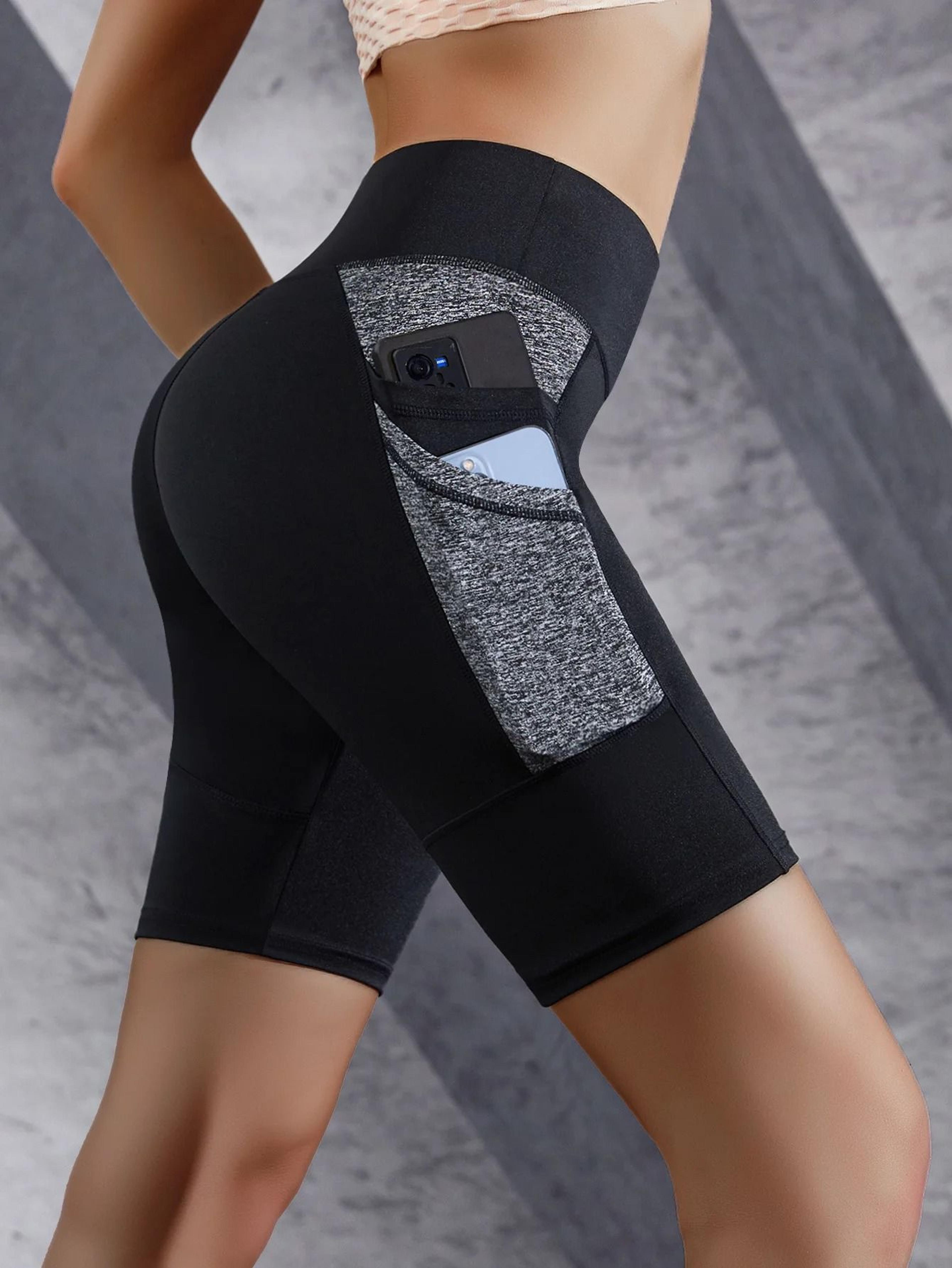 Womens High Waist Yoga Shorts With Double Side Pockets And Colorblock Design 6