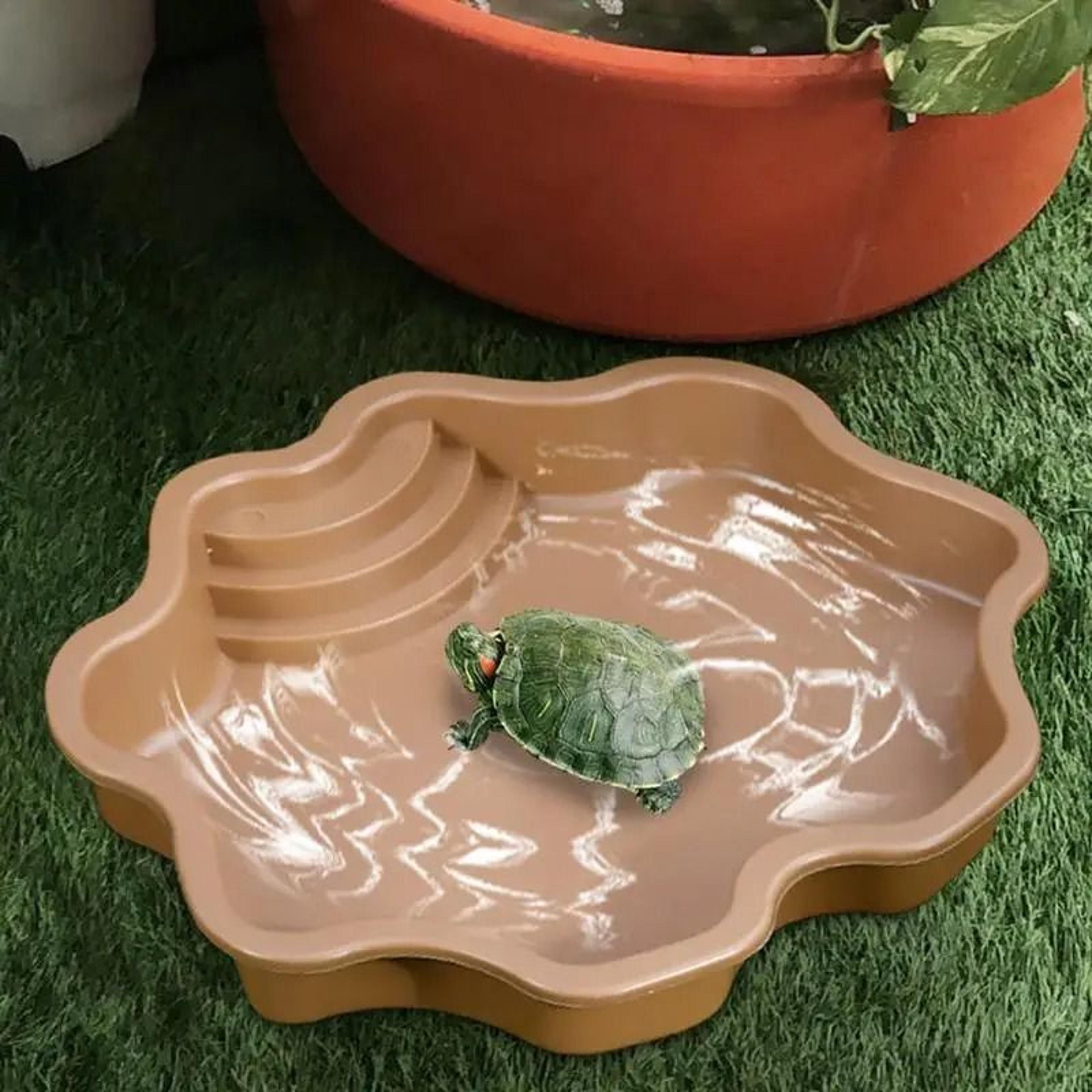 Large Turtle Bathing Pool With NonSlip Ramp And Reptile Feeding Bowl 5