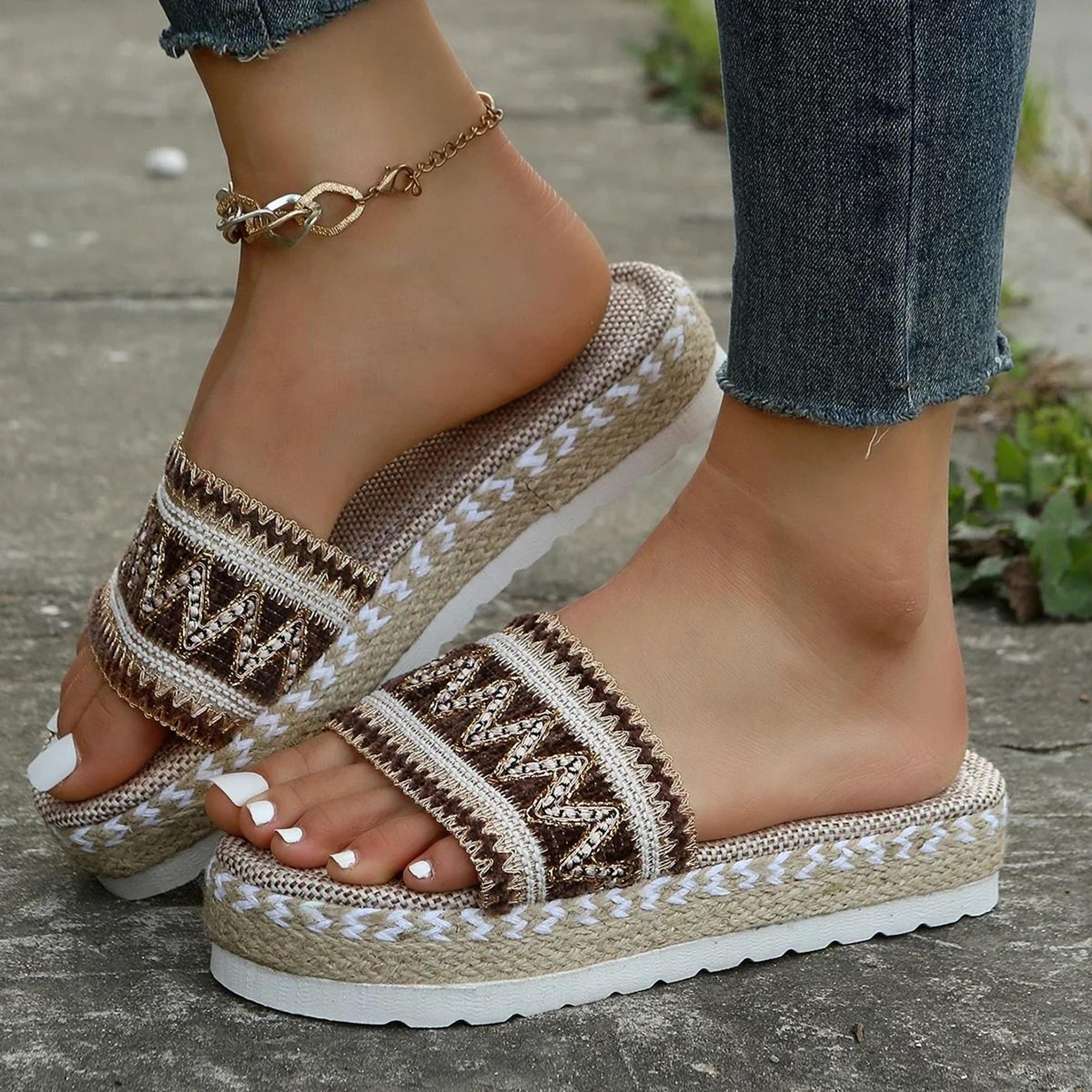 womens bohemian platform sandals woven espadrille slip-on summer shoes