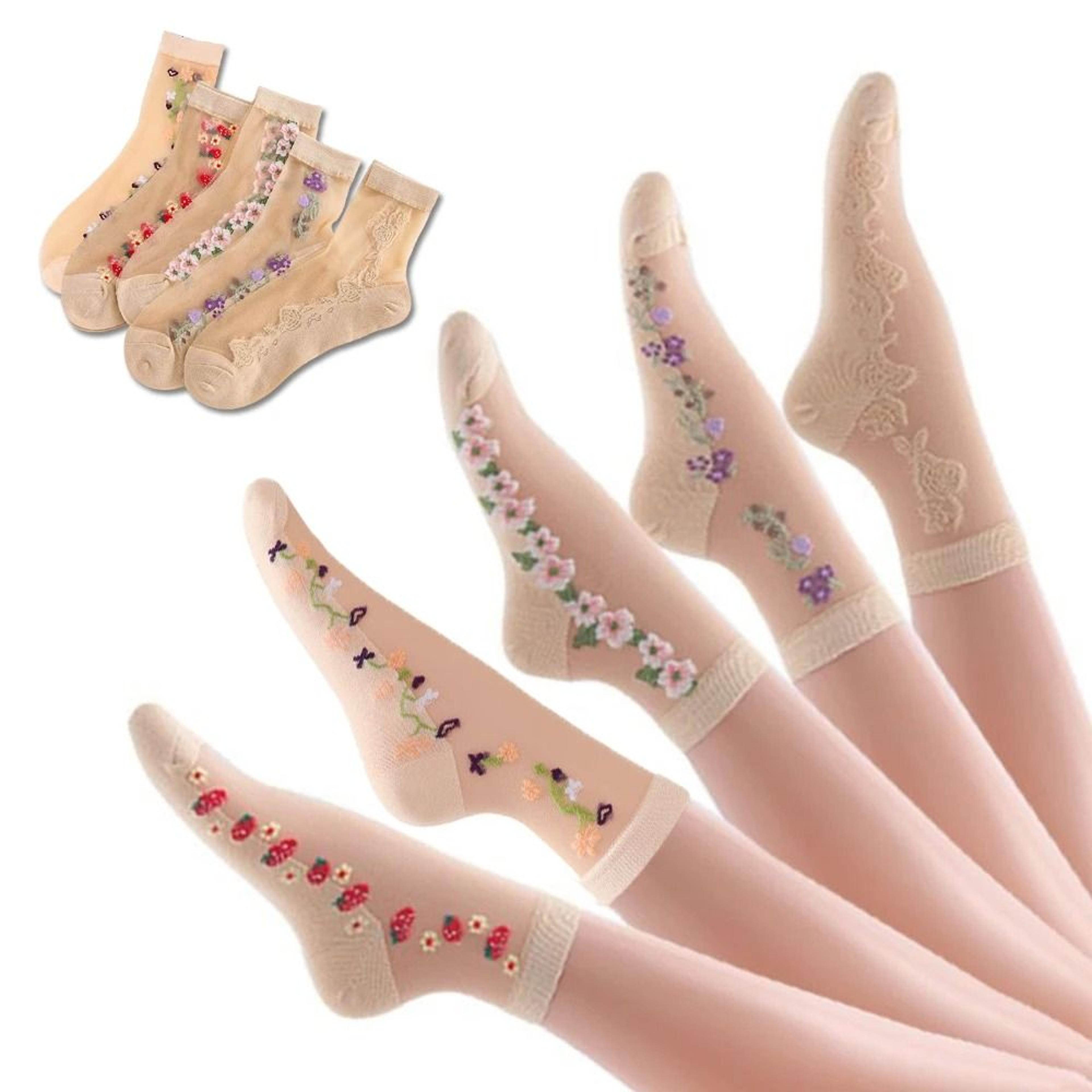 5 pairs ice silk socks for women breathable anti-slip thin mid-calf socks
