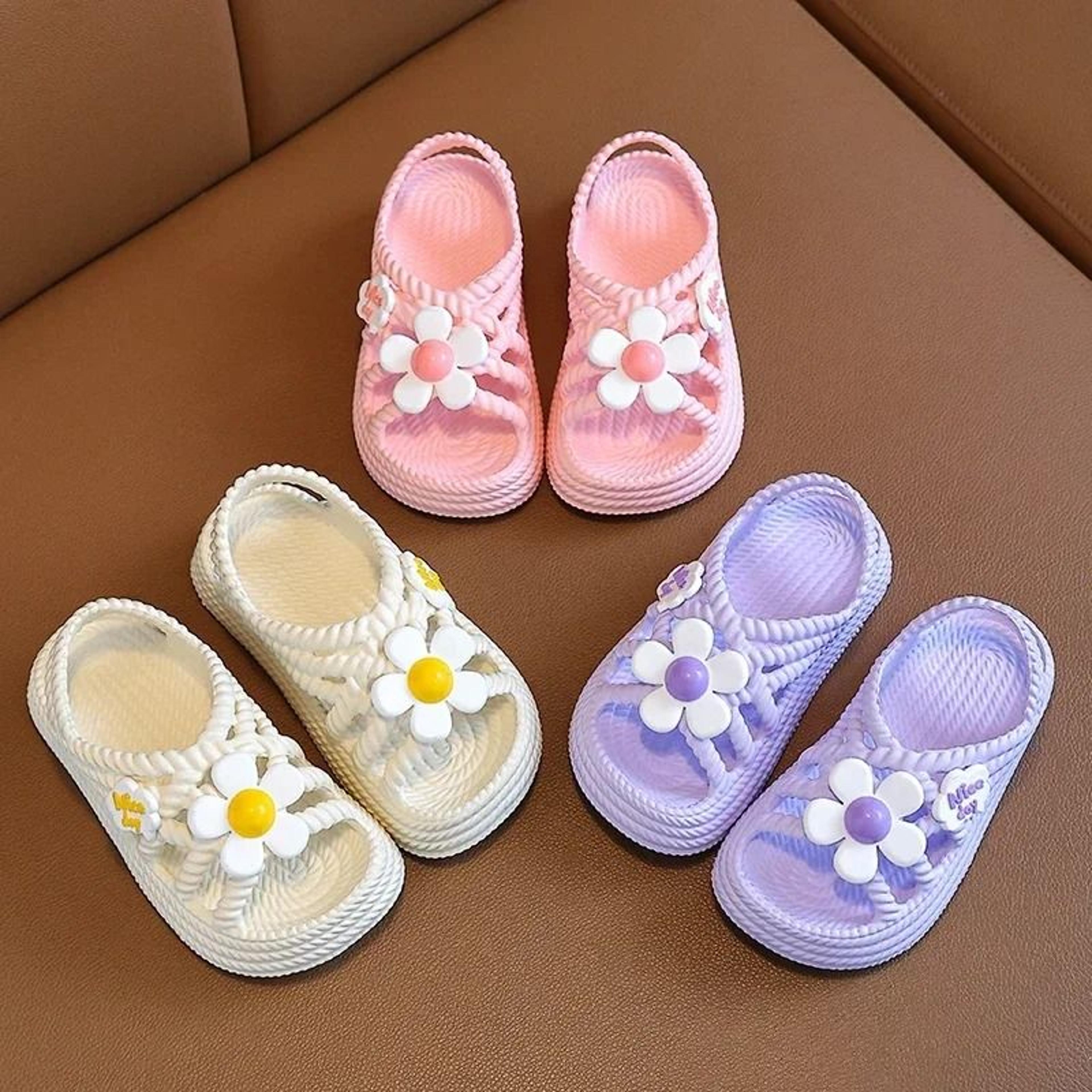 girls flower flip flops non-slip summer beach slippers for ages 2–8