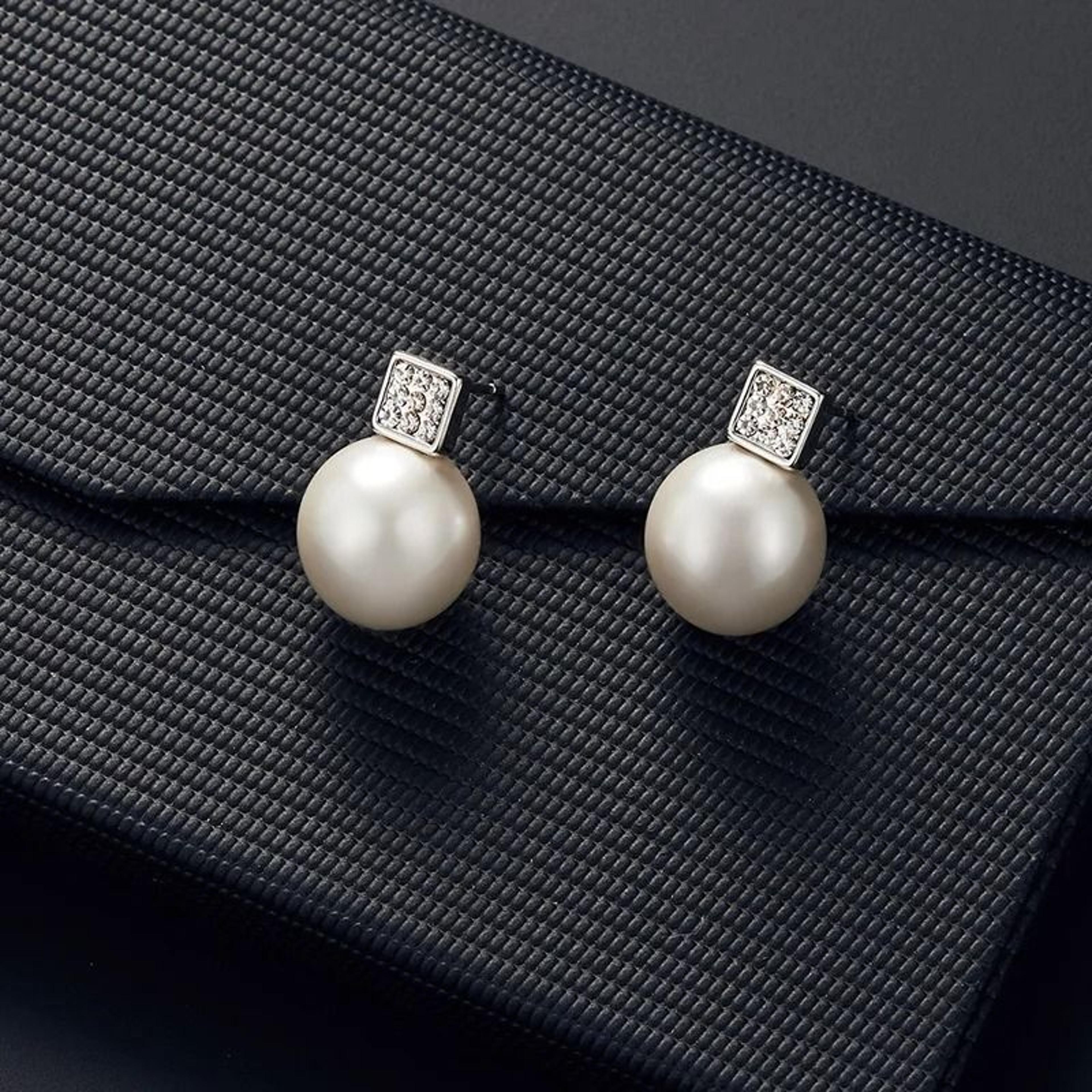 2Piece Pearl Necklace And Earring Set Silver Crystal Snake Chain Jewelry 4