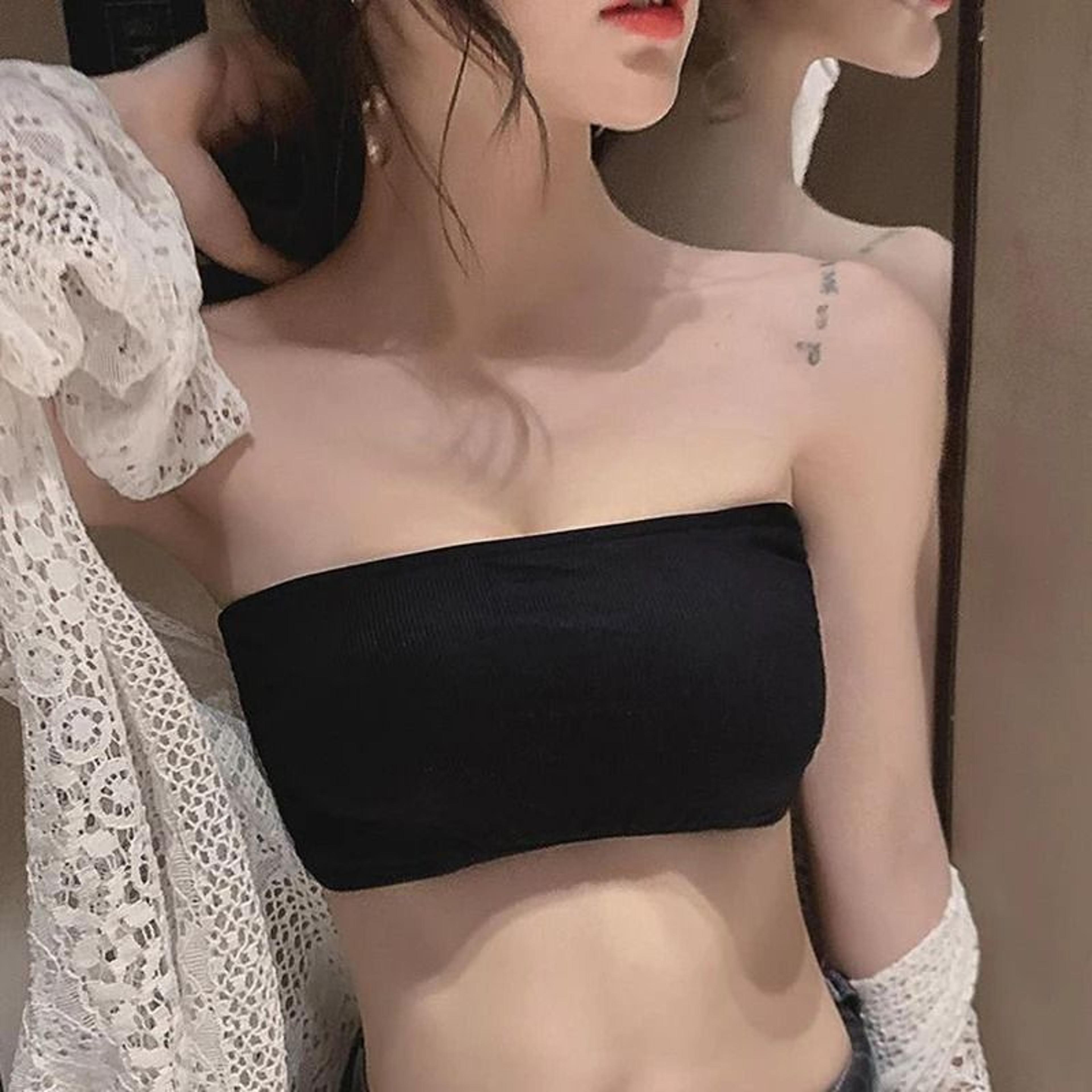 Womens Ice Silk Strapless Bra Seamless Padded Push Up Tube Top 6