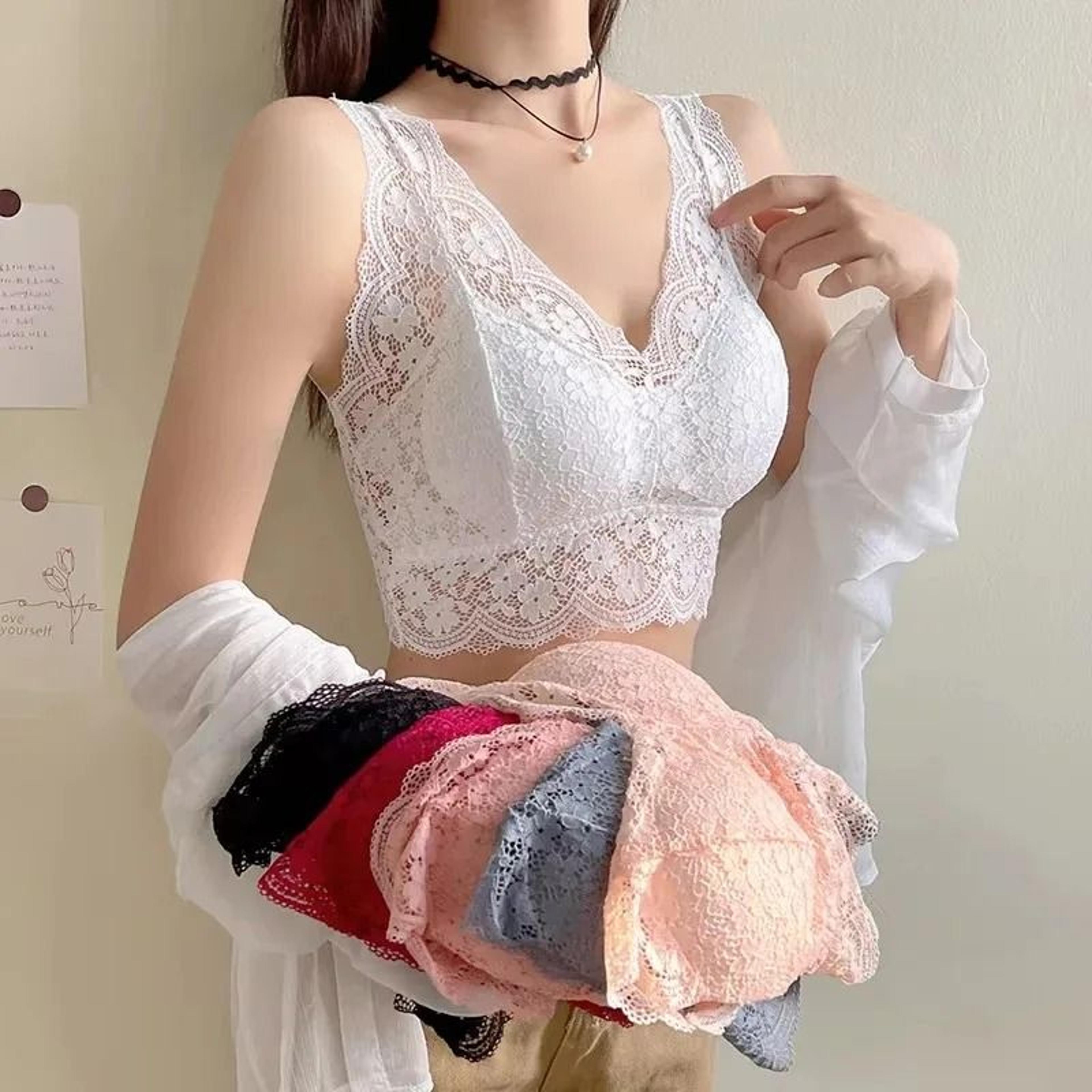 Womens Lace Deep V Bralette Wireless Padded V Back Camisole Top 8