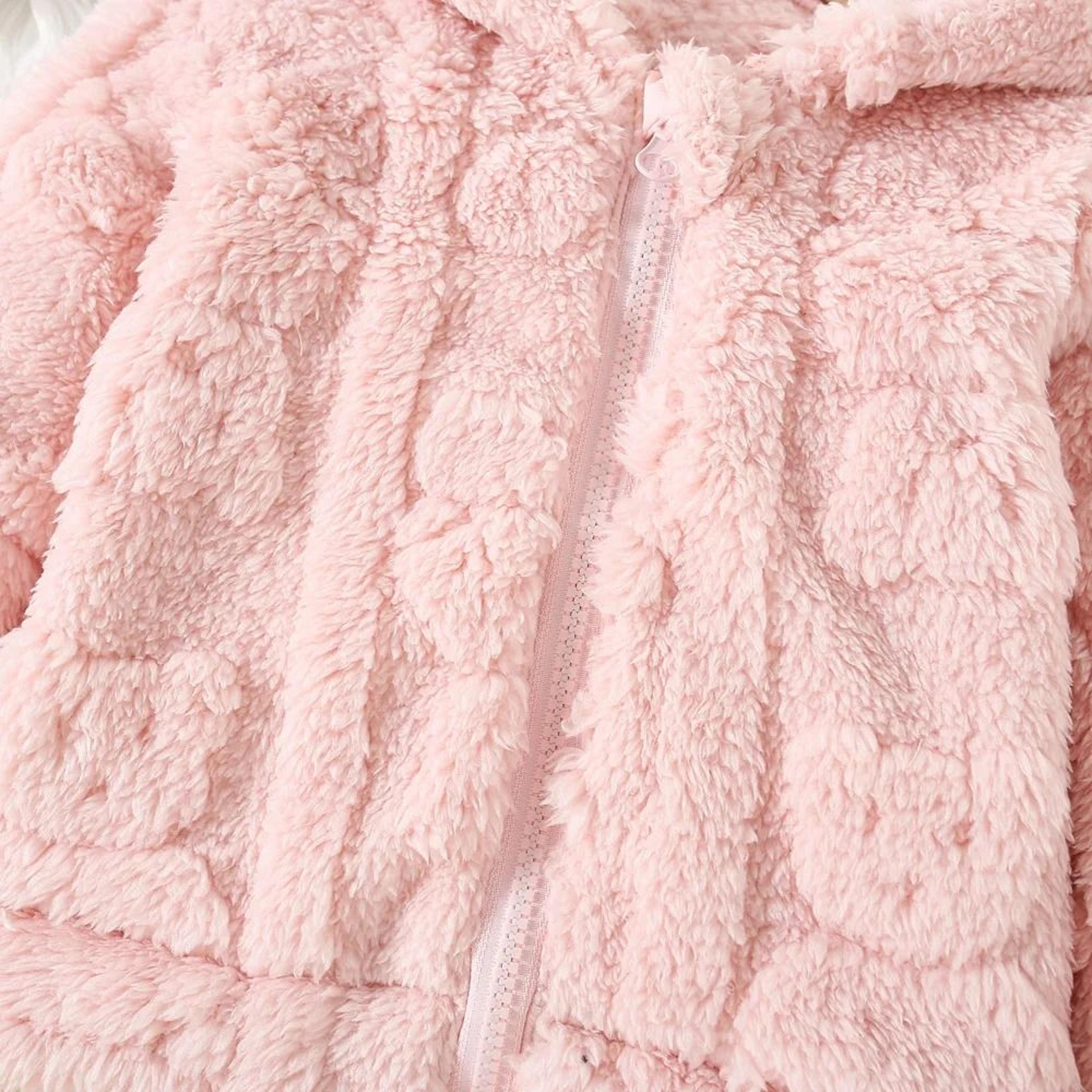 Baby Girl Pink Fleece Hooded Jacket Heart Pattern Warm Winter Coat 3