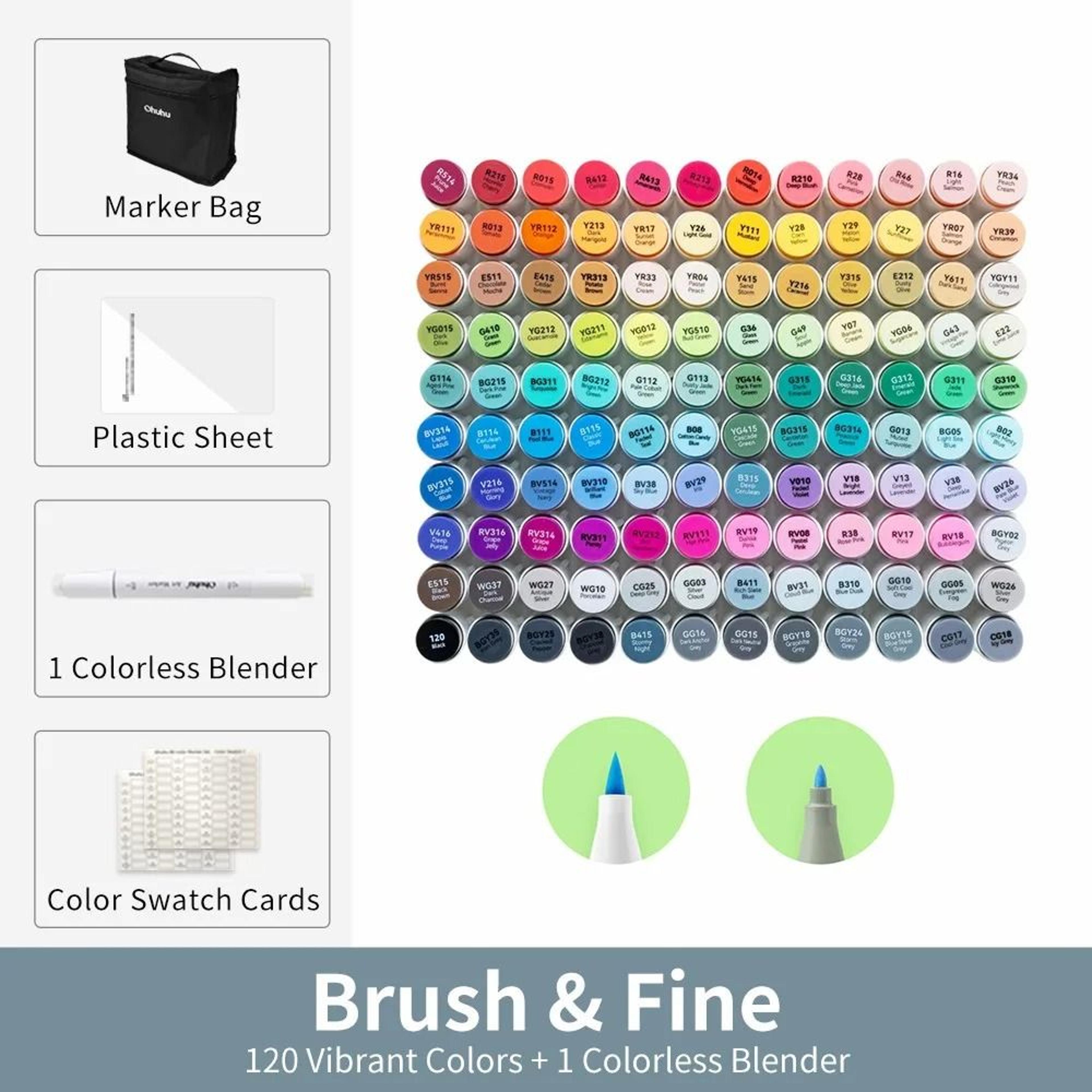 Refillable Dual Tip Alcohol Marker Set Brush And Fine Art Markers 12