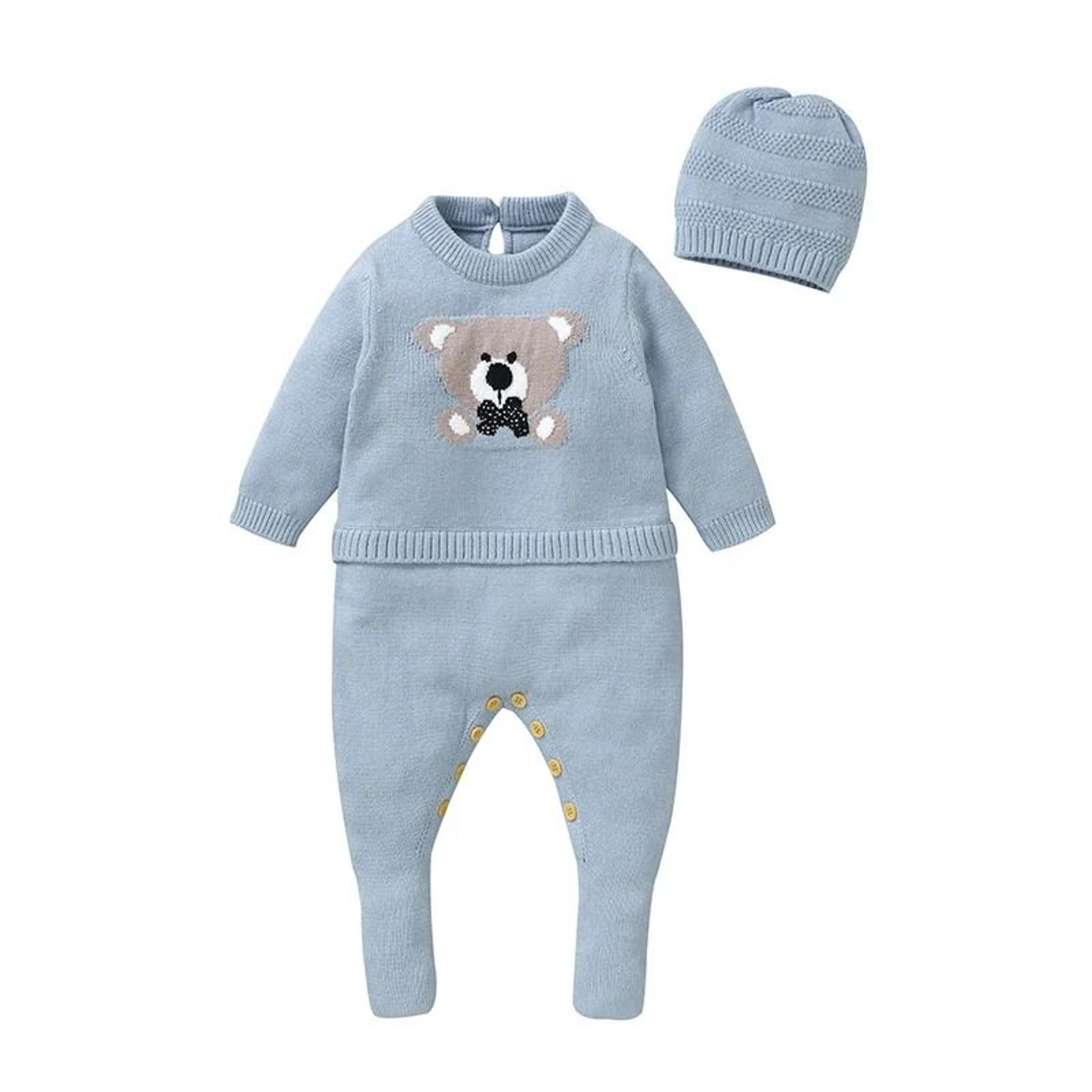 Baby Boy Knitted Romper And Hat Set Long Sleeve Newborn 2 Piece Outfit 1