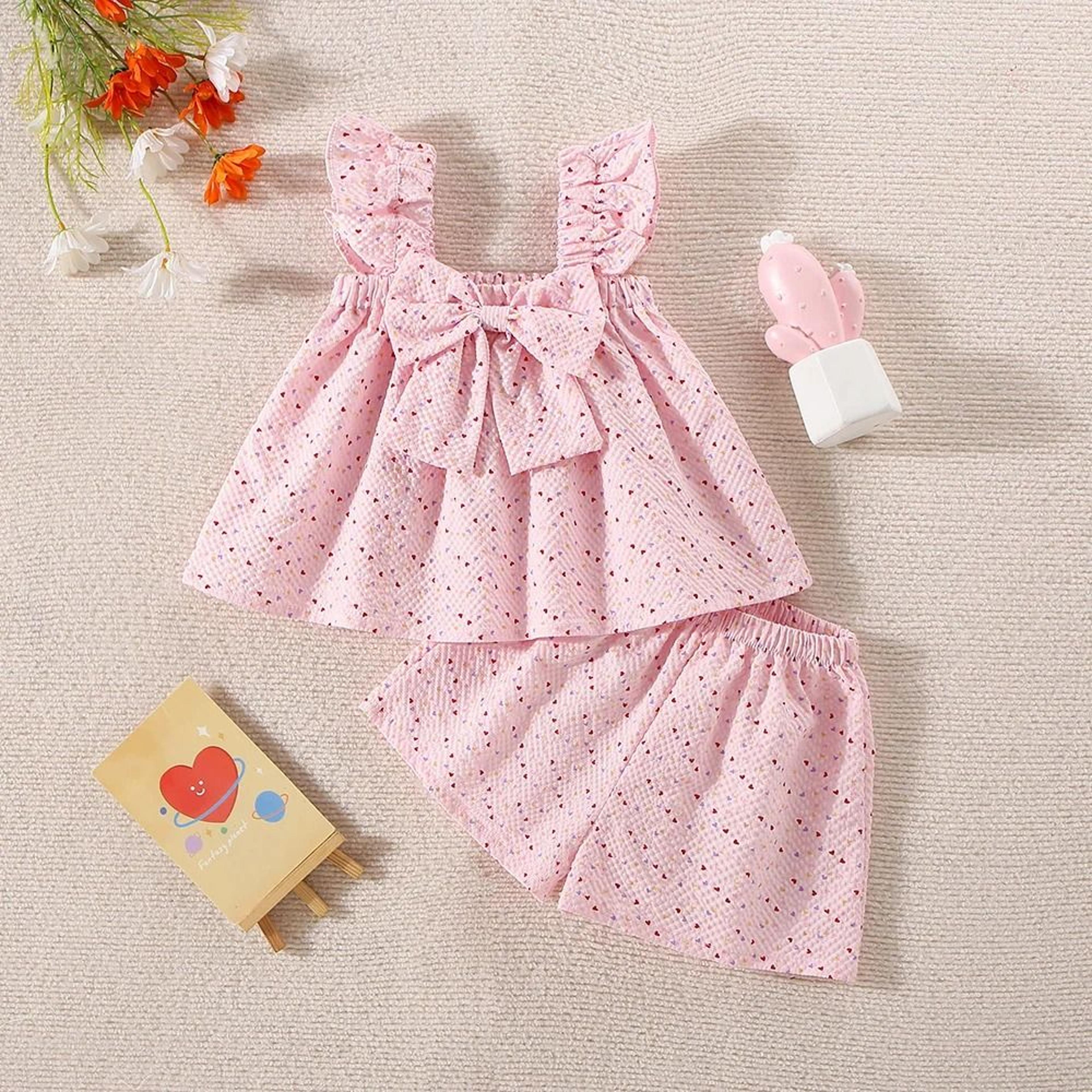 Baby Girl Polka Dot Bow Summer Set Top And Shorts 2 Piece Outfit 1