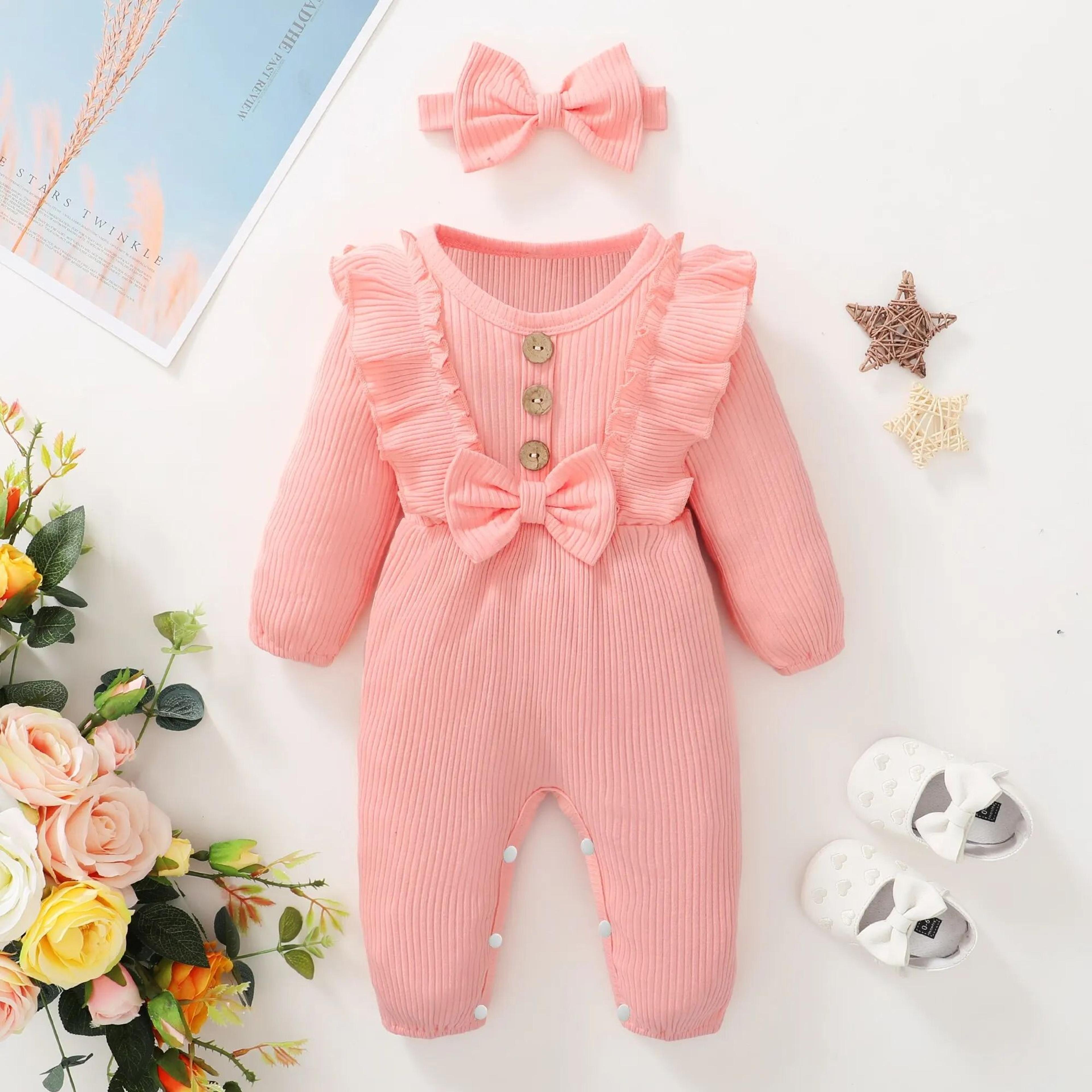 Baby Girl Ruffle Romper Headband Set Long Sleeve Autumn Winter Bodysuit 8