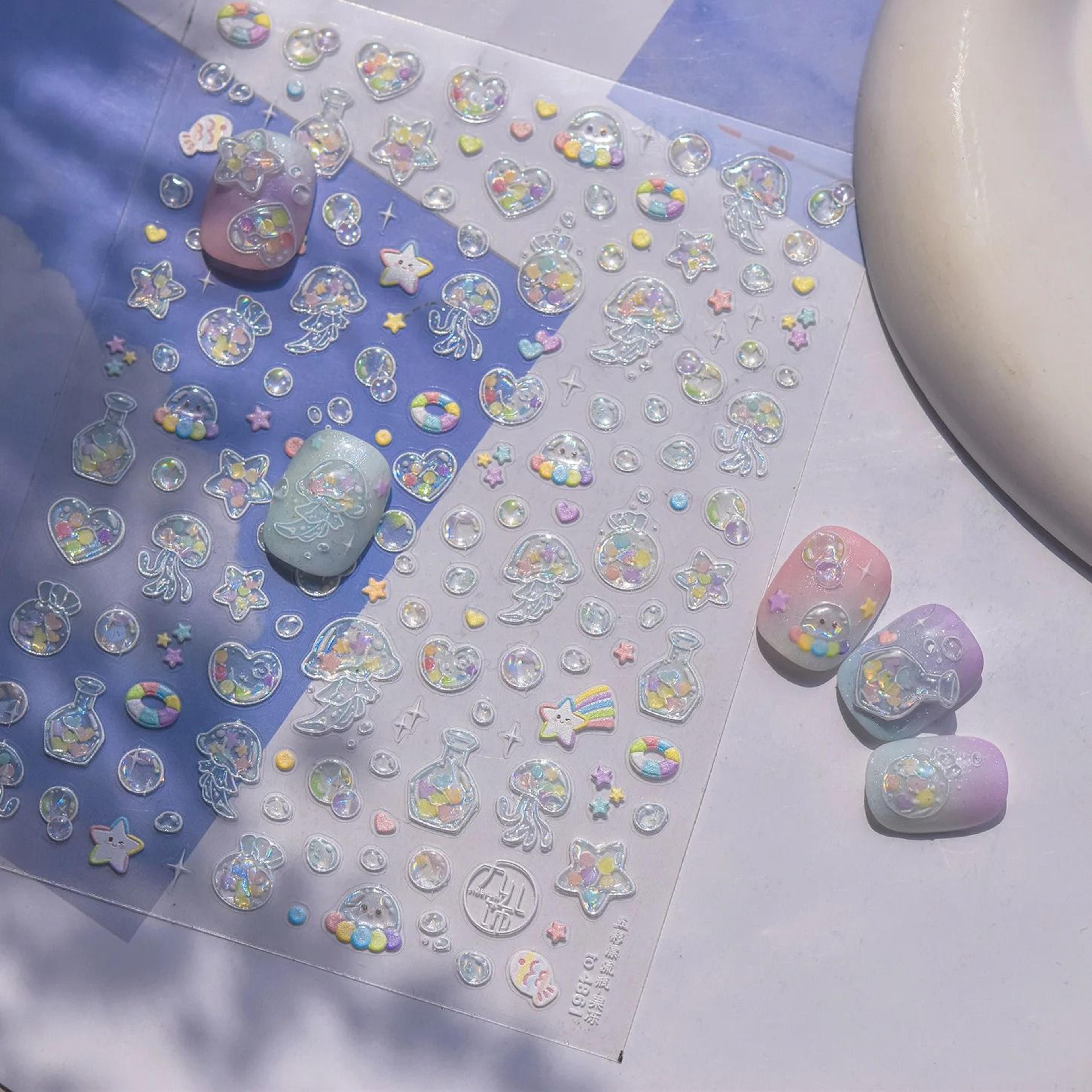 5D Bubble Nail Art Stickers Shell Light Cat Heart Summer Manicure Decals 28