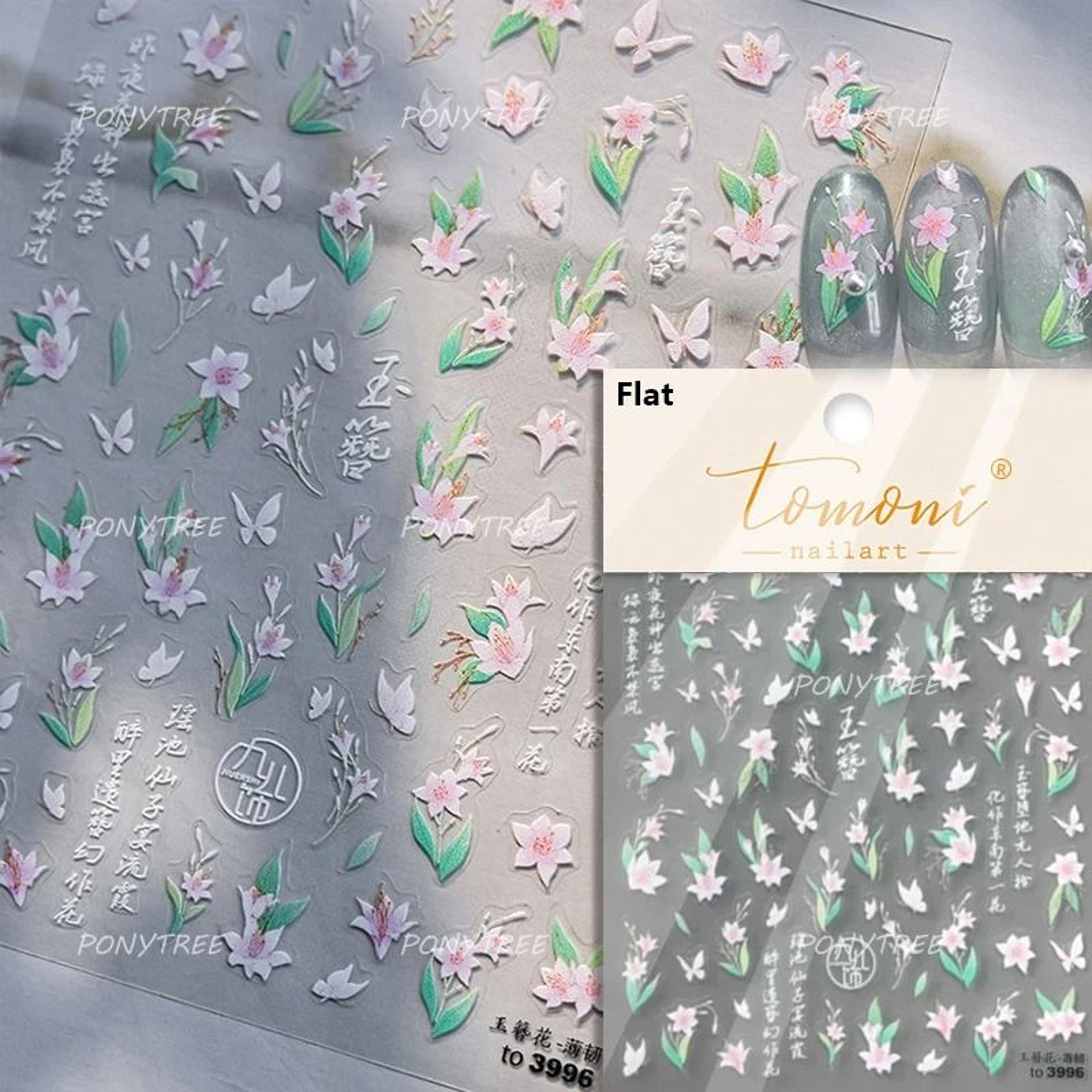 5D Frangipani Nail Stickers Colorful Lily Flower Romantic Manicure Decals 3
