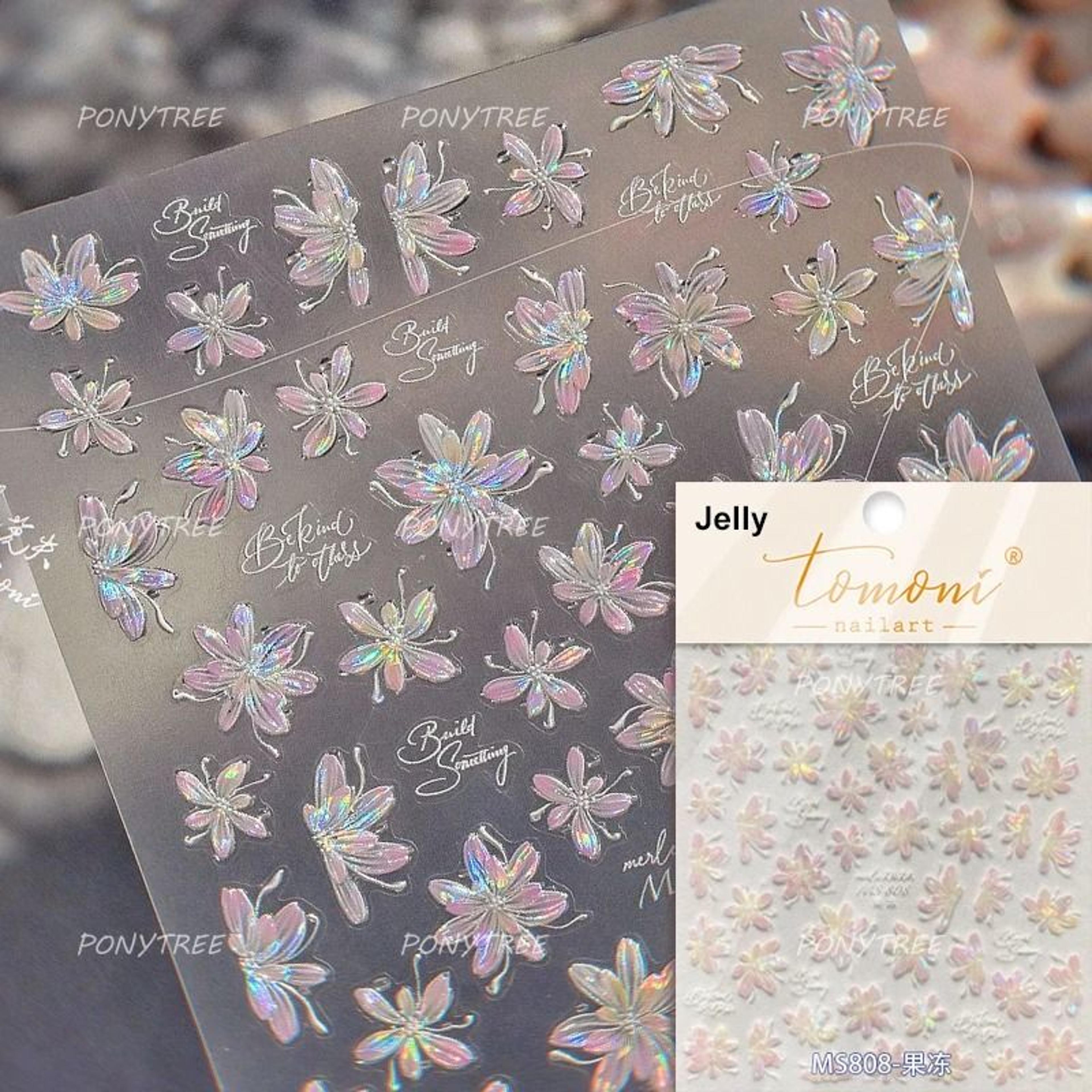 5D Frangipani Nail Stickers Colorful Lily Flower Romantic Manicure Decals 19