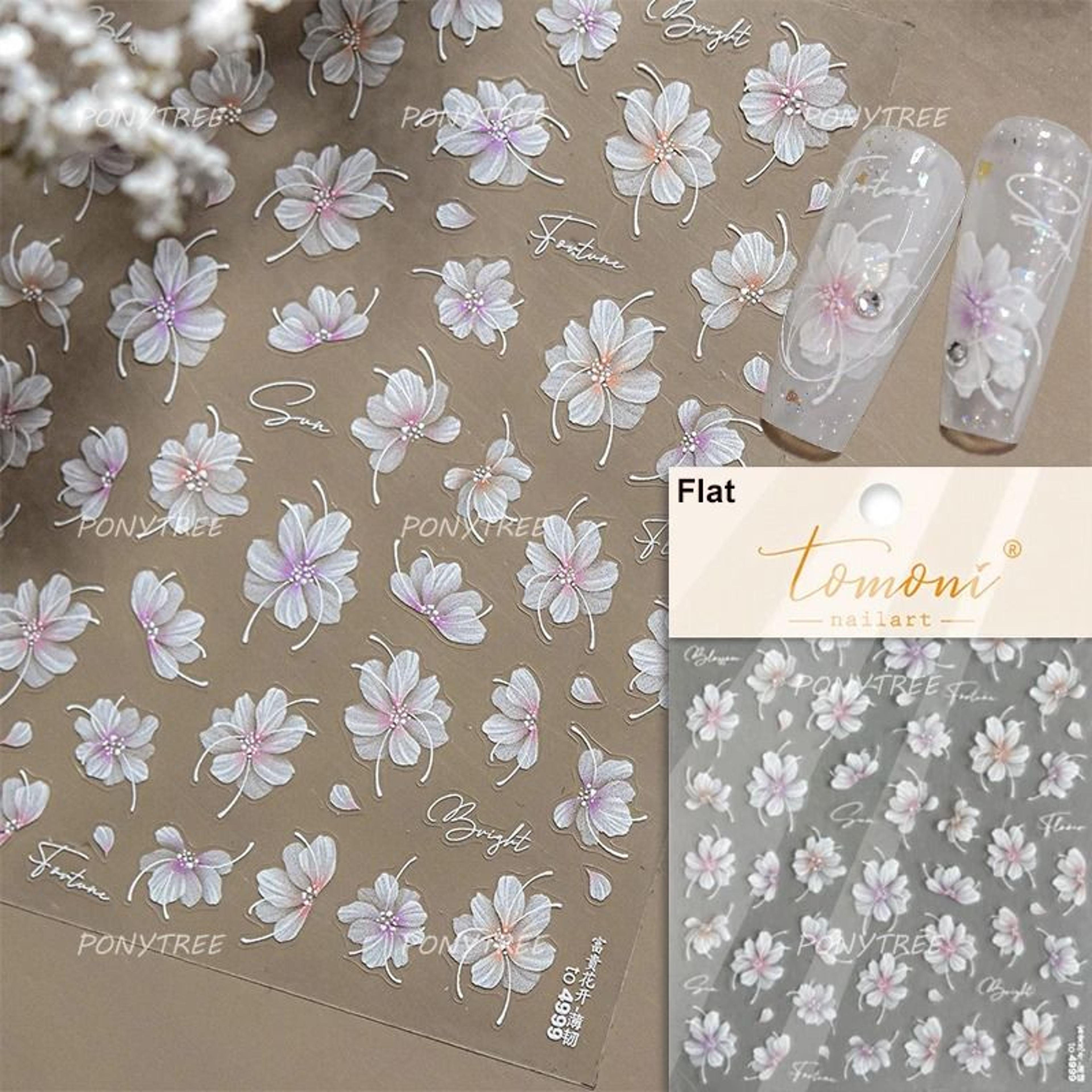 5D Frangipani Nail Stickers Colorful Lily Flower Romantic Manicure Decals 22