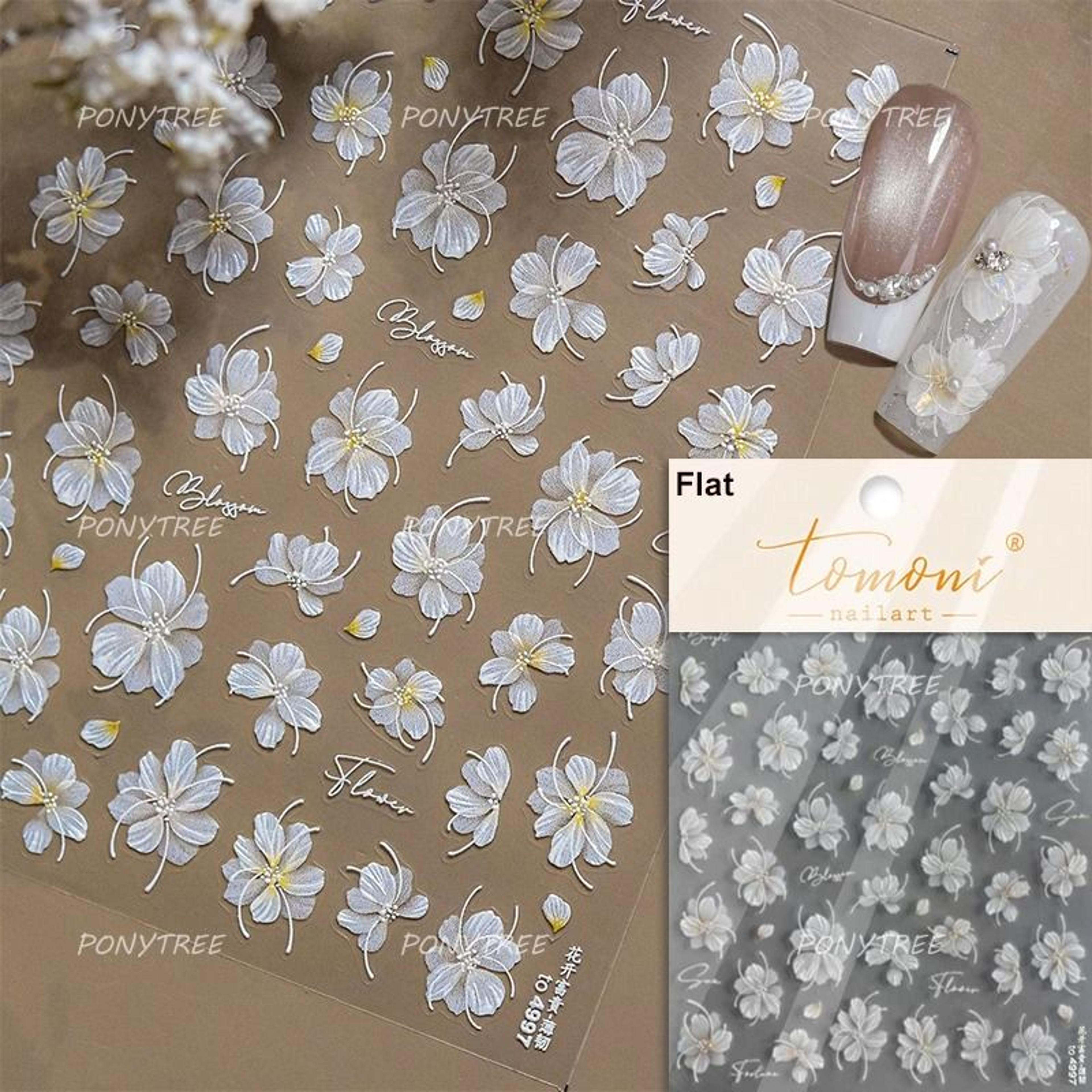 5D Frangipani Nail Stickers Colorful Lily Flower Romantic Manicure Decals 24