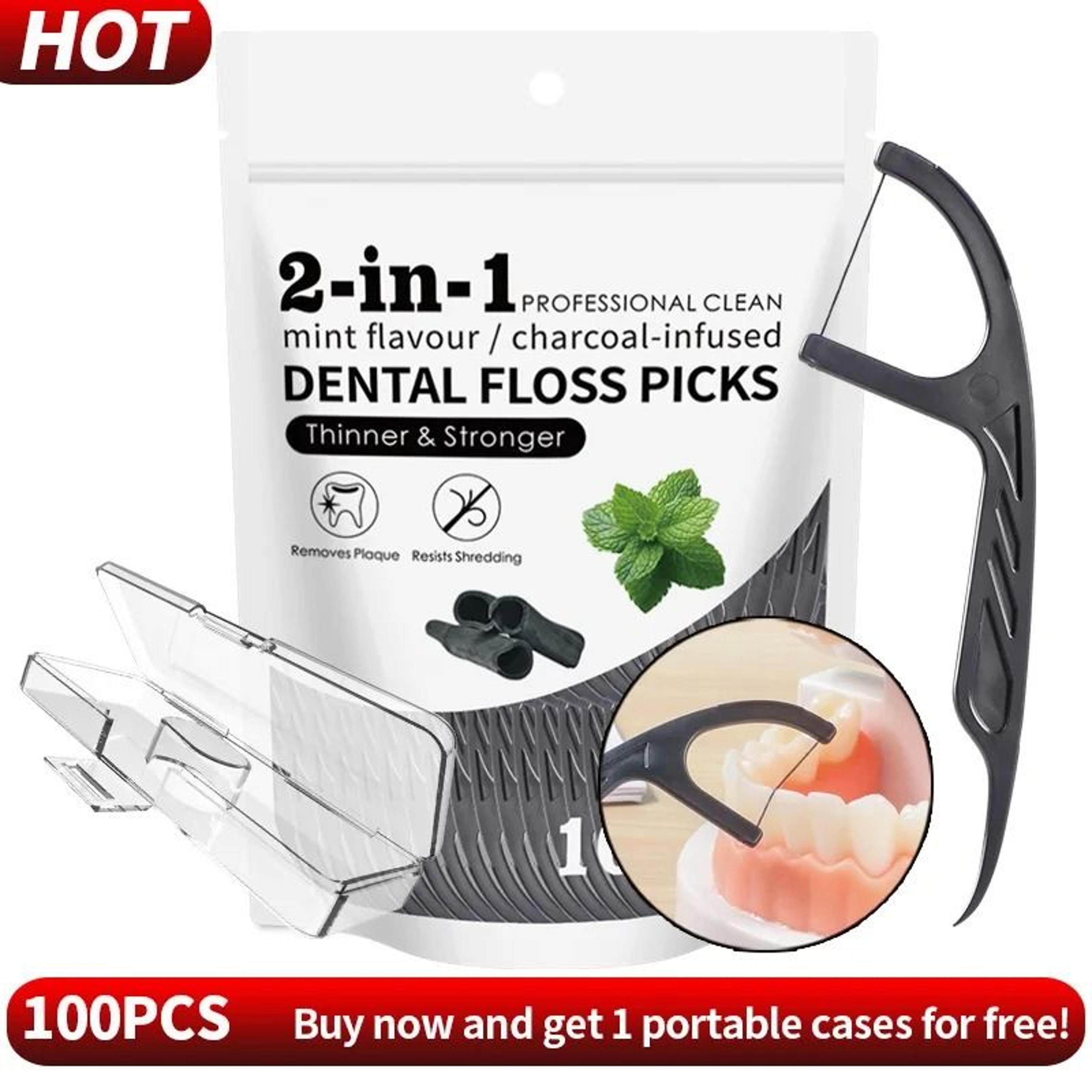 30 To 600PCS Bamboo Charcoal Mint Floss Picks 2 In 1 Dental Cleaning Sticks 2